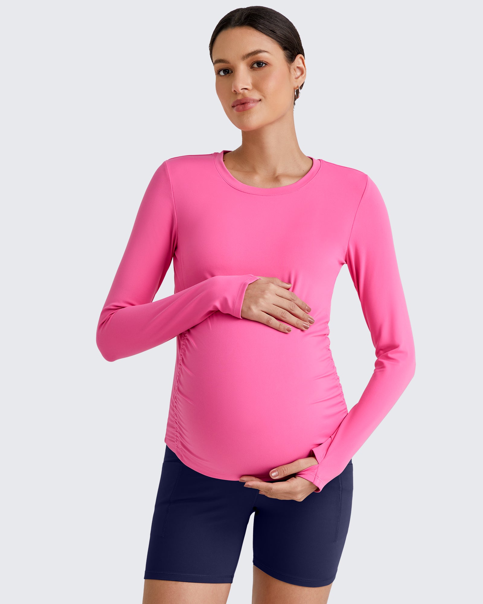G4Free Activewear - BareFeel Crew Neck Ruches Maternity Long Sleeve -GF25BY380CA-S-GF25BY380CB-M-GF25BY380CC-L-GF25BY380CD-XL-GF25BY380CE-XXL