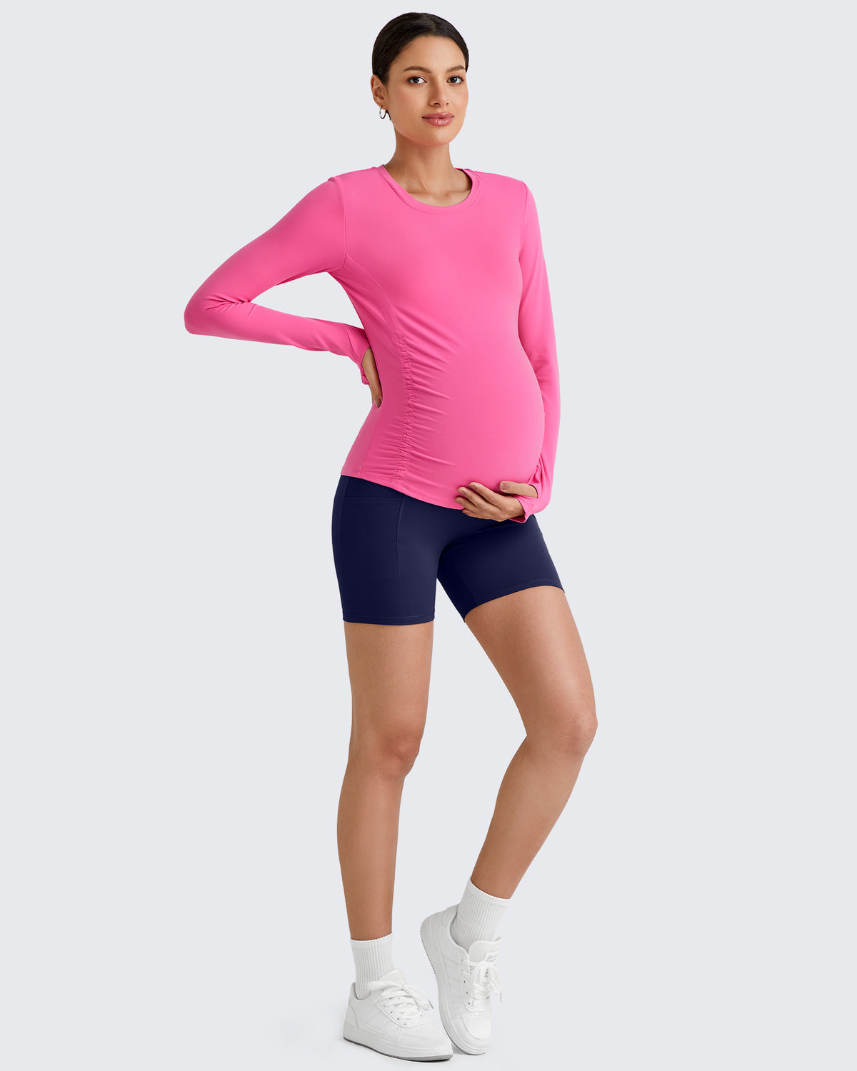 G4Free Activewear - BareFeel Crew Neck Ruches Maternity Long Sleeve -GF25BY380CA-S-GF25BY380CB-M-GF25BY380CC-L-GF25BY380CD-XL-GF25BY380CE-XXL