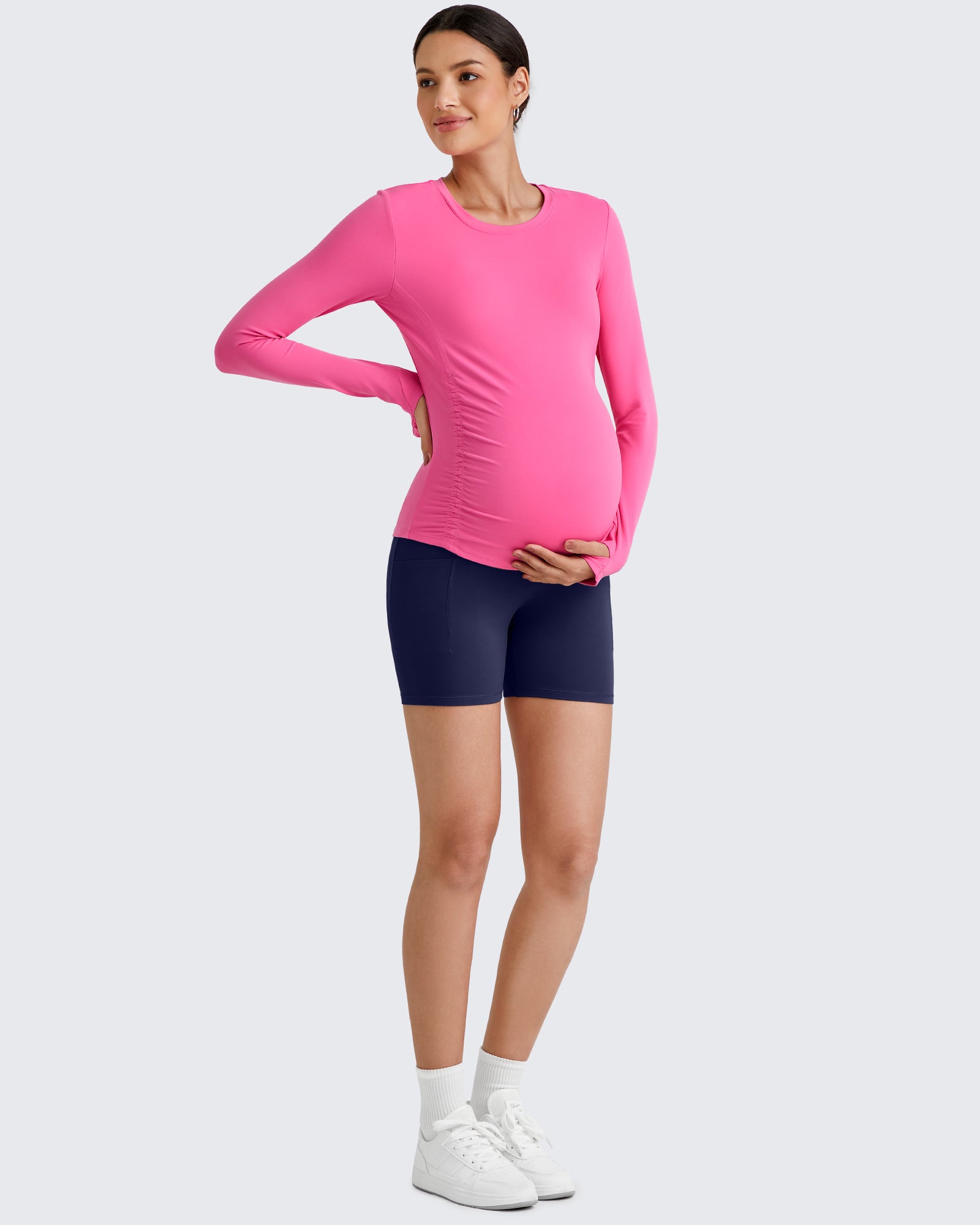G4Free Activewear - BareFeel Crew Neck Ruches Maternity Long Sleeve -GF25BY380CA-S-GF25BY380CB-M-GF25BY380CC-L-GF25BY380CD-XL-GF25BY380CE-XXL