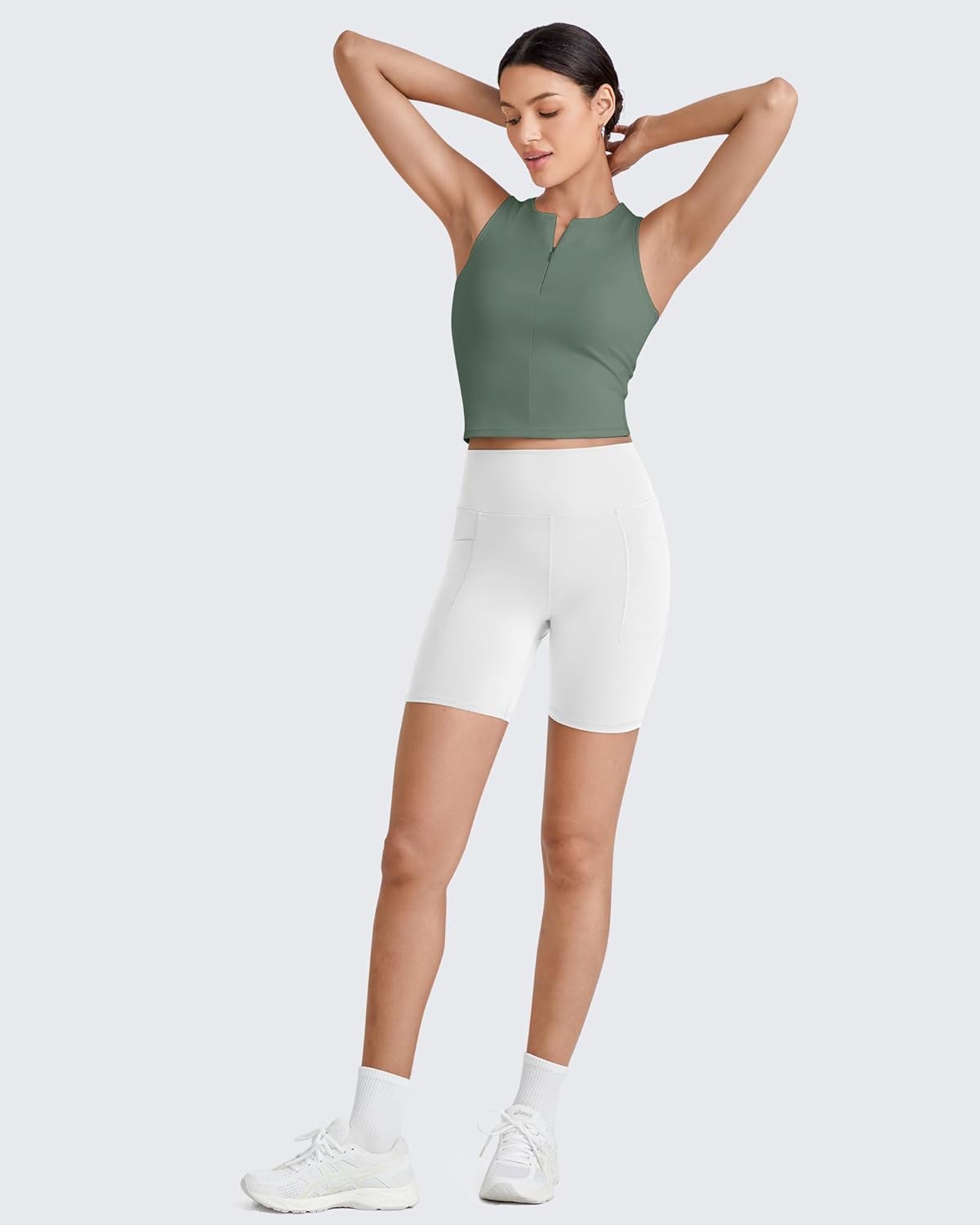 G4Free Activewear - BareFeel Half Zip Cropped Workout Tank Tops -GF25L394CA-S-GF25L394CB-M-GF25L394CC-L-GF25L394CD-XL-GF25L394CF-XS