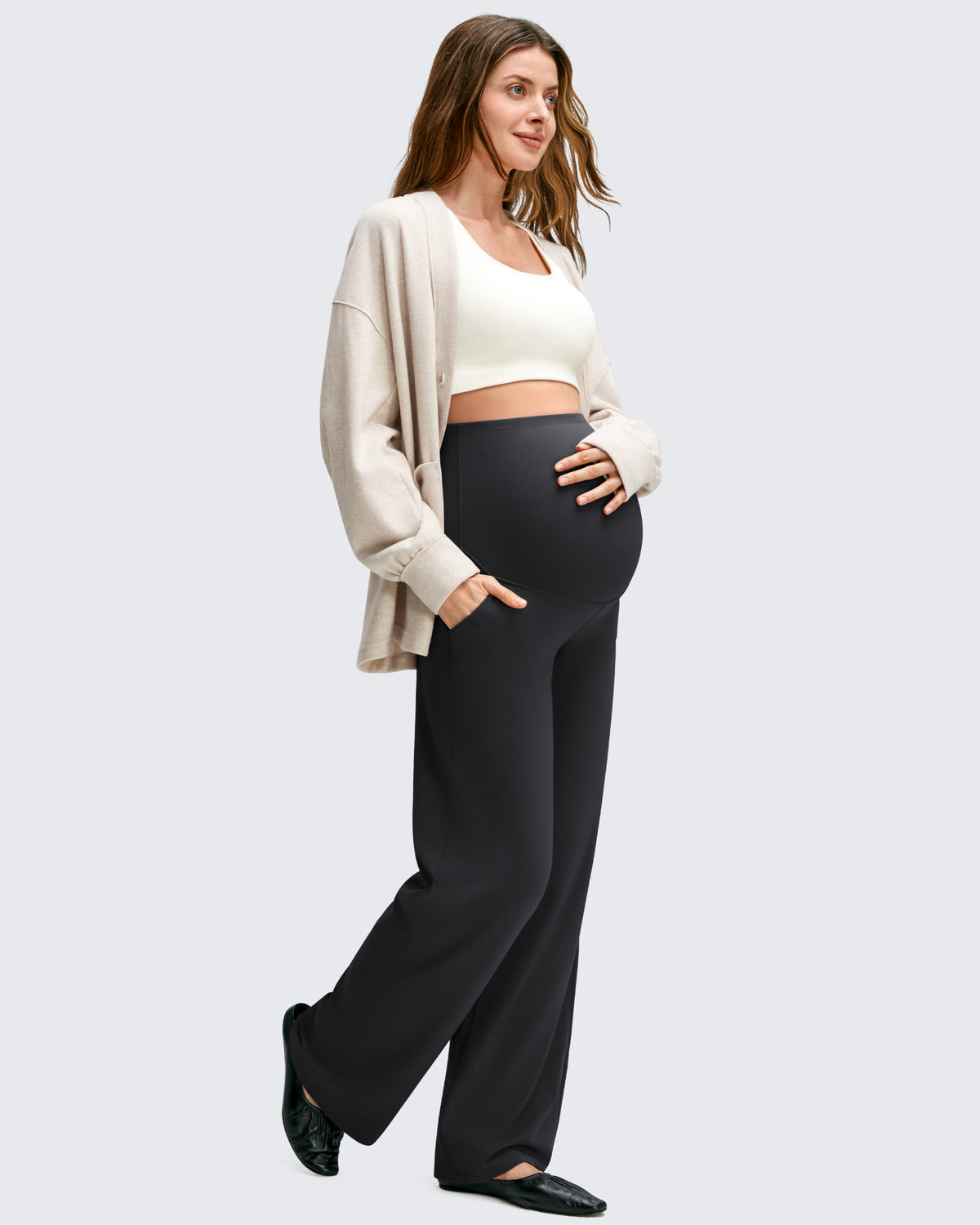 G4Free Activewear - BareFeel Maternity Casual Pockets Wide-Leg Pants -GF25JY593AF-XS-GF25JY594AF-XS-GF25JY595AF-XS-GF25JY593AA-S-GF25JY594AA-S