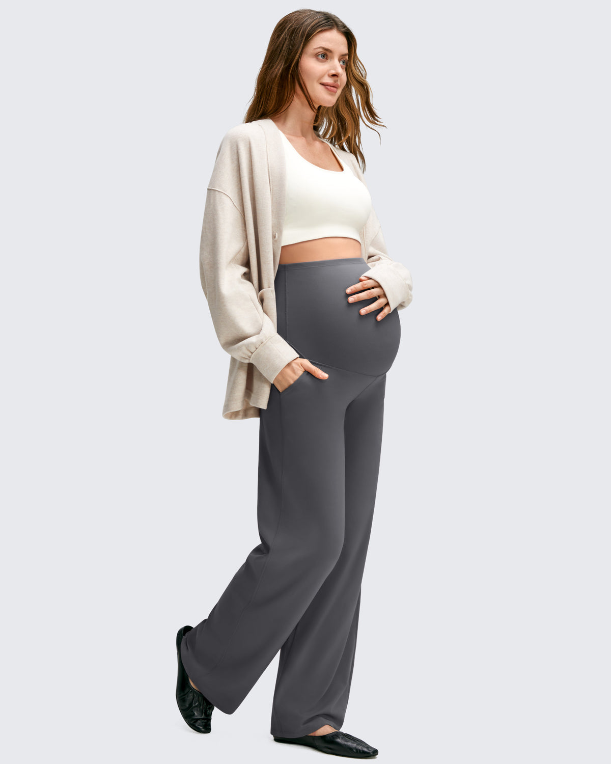 G4Free Activewear - BareFeel Maternity Casual Pockets Wide-Leg Pants -GF25JY593AF-XS-GF25JY594AF-XS-GF25JY595AF-XS-GF25JY593AA-S-GF25JY594AA-S