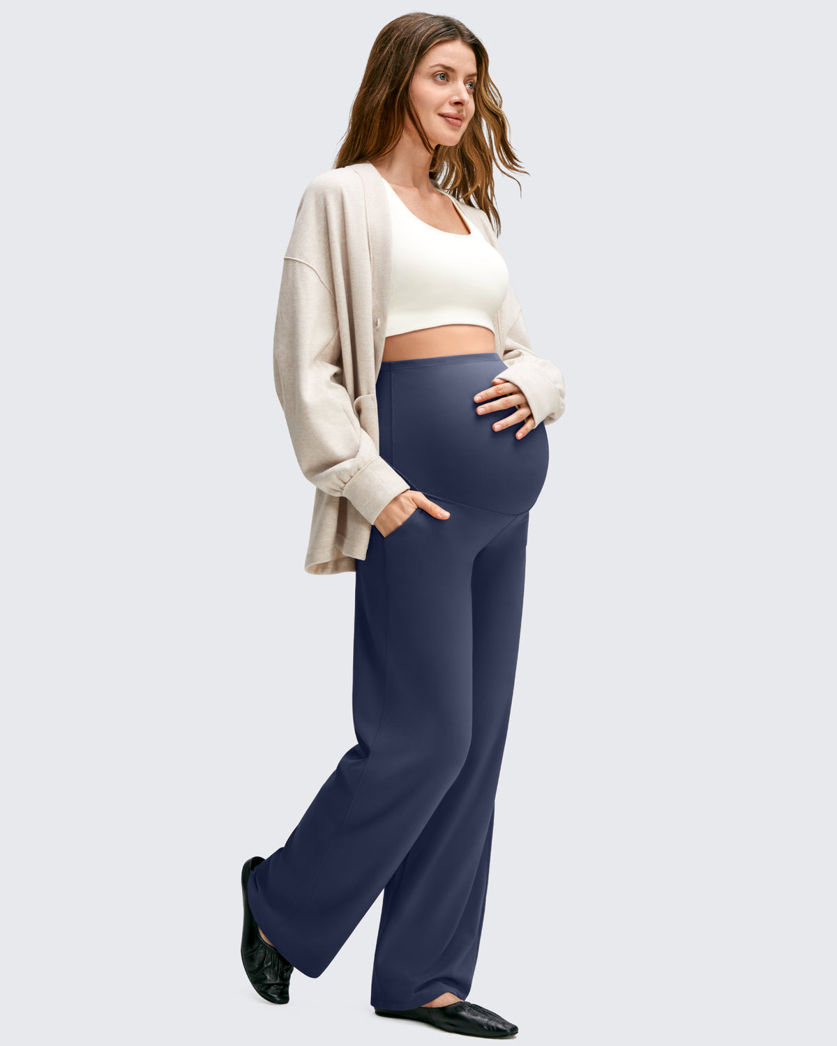 G4Free Activewear - BareFeel Maternity Casual Pockets Wide-Leg Pants -GF25JY593AF-XS-GF25JY594AF-XS-GF25JY595AF-XS-GF25JY593AA-S-GF25JY594AA-S