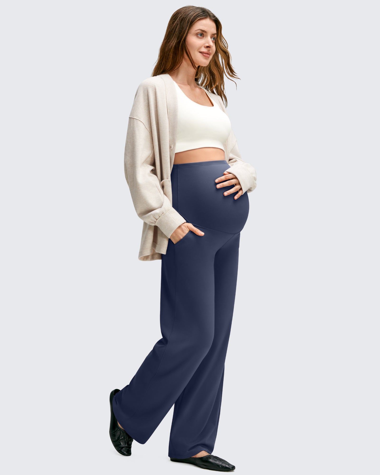 G4Free Activewear - BareFeel Maternity Casual Pockets Wide-Leg Pants -GF25JY593AF-XS-GF25JY594AF-XS-GF25JY595AF-XS-GF25JY593AA-S-GF25JY594AA-S