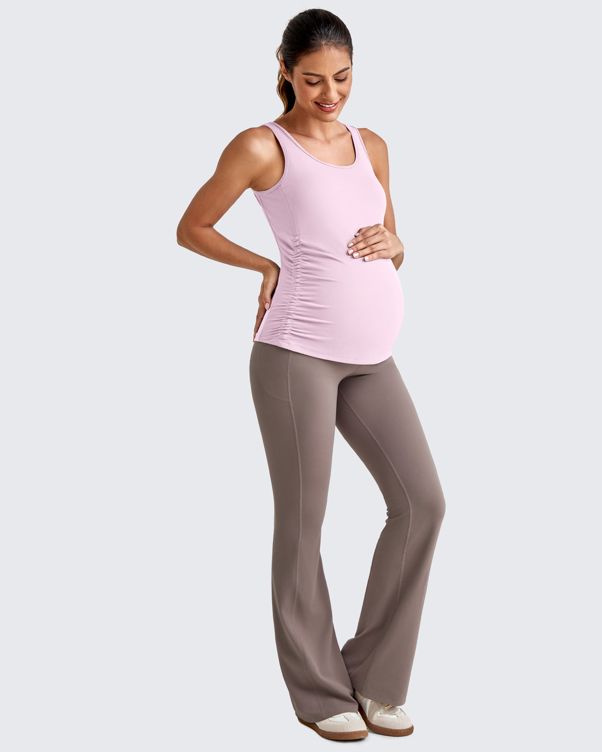 G4Free Activewear - BareFeel Ruched Workout Pregnancy Tank -GF25LY405FA-S-GF25LY405FB-M-GF25LY405FC-L-GF25LY405FD-XL-GF25LY405FF-XS