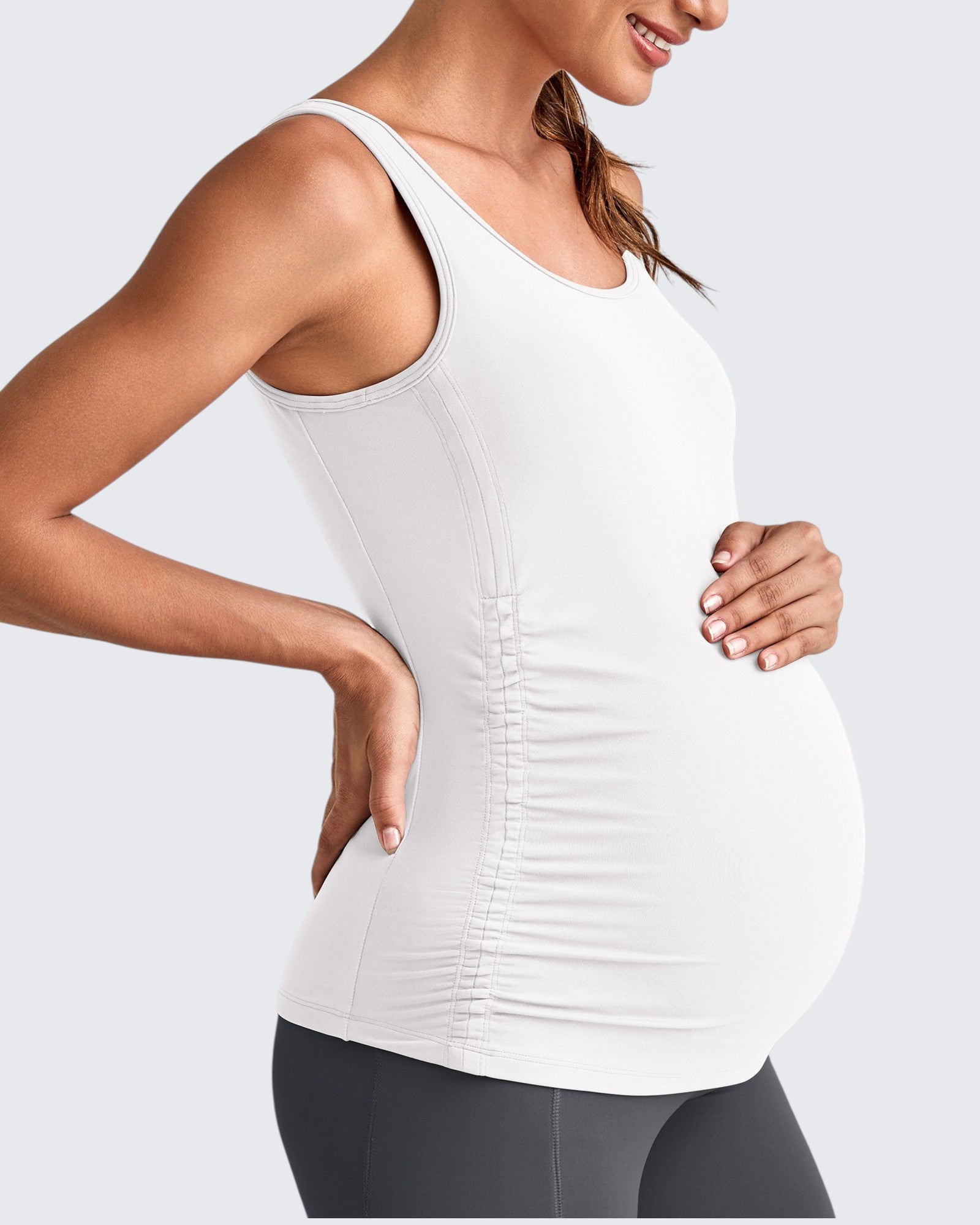 G4Free Activewear - BareFeel Ruched Workout Pregnancy Tank -GF25LY405FA-S-GF25LY405FB-M-GF25LY405FC-L-GF25LY405FD-XL-GF25LY405FF-XS