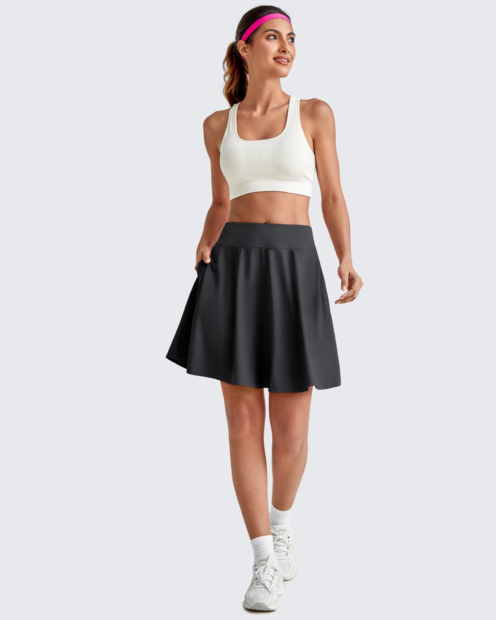G4Free Activewear - Built-in Shorts Knee Length Tennis Skirts 20" -GF25H432AA-S-GF25H432AB-M-GF25H432AC-L-GF25H432AD-XL-GF25H432AE-XXL