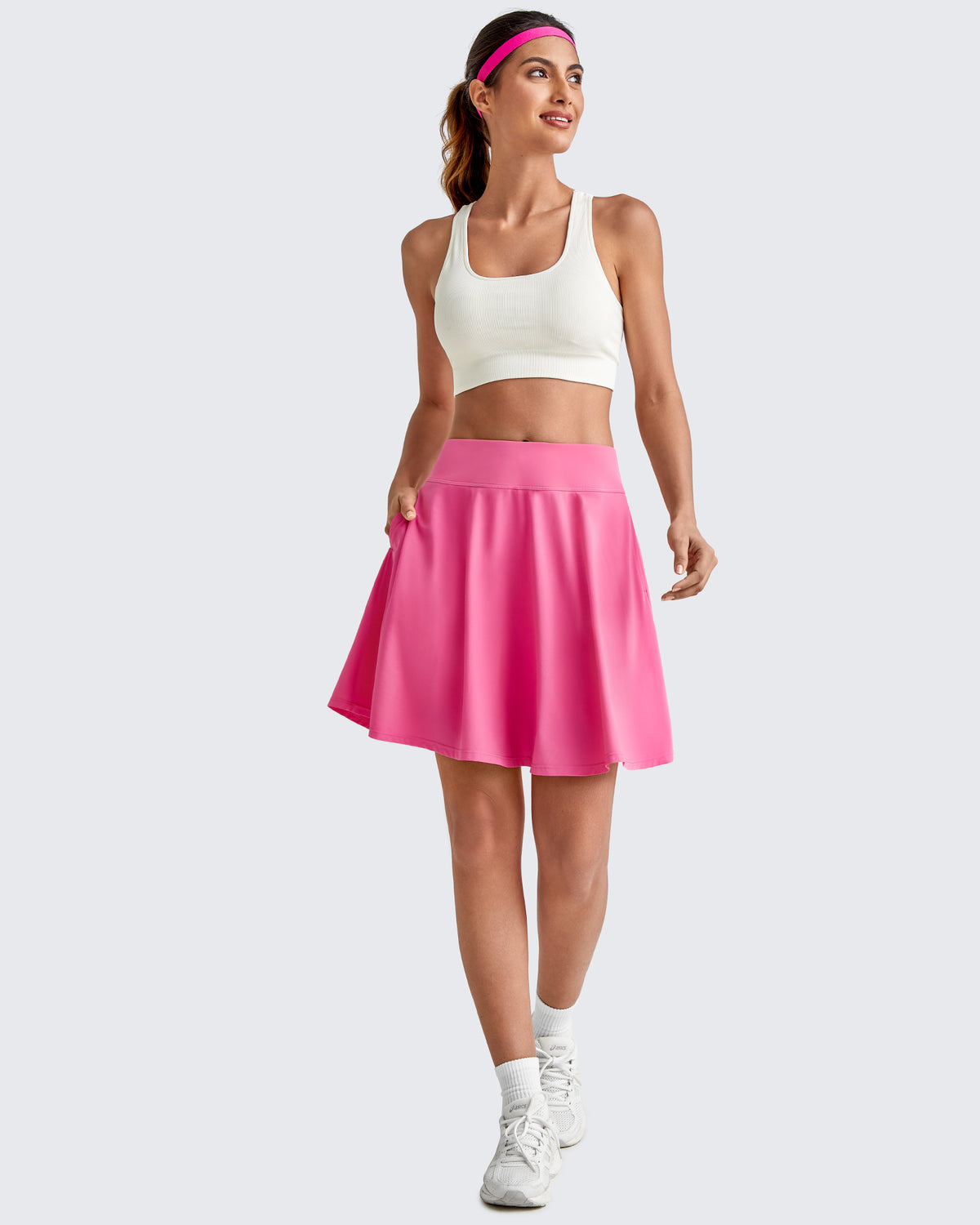 G4Free Activewear - Built-in Shorts Knee Length Tennis Skirts 20" -GF25H432AA-S-GF25H432AB-M-GF25H432AC-L-GF25H432AD-XL-GF25H432AE-XXL