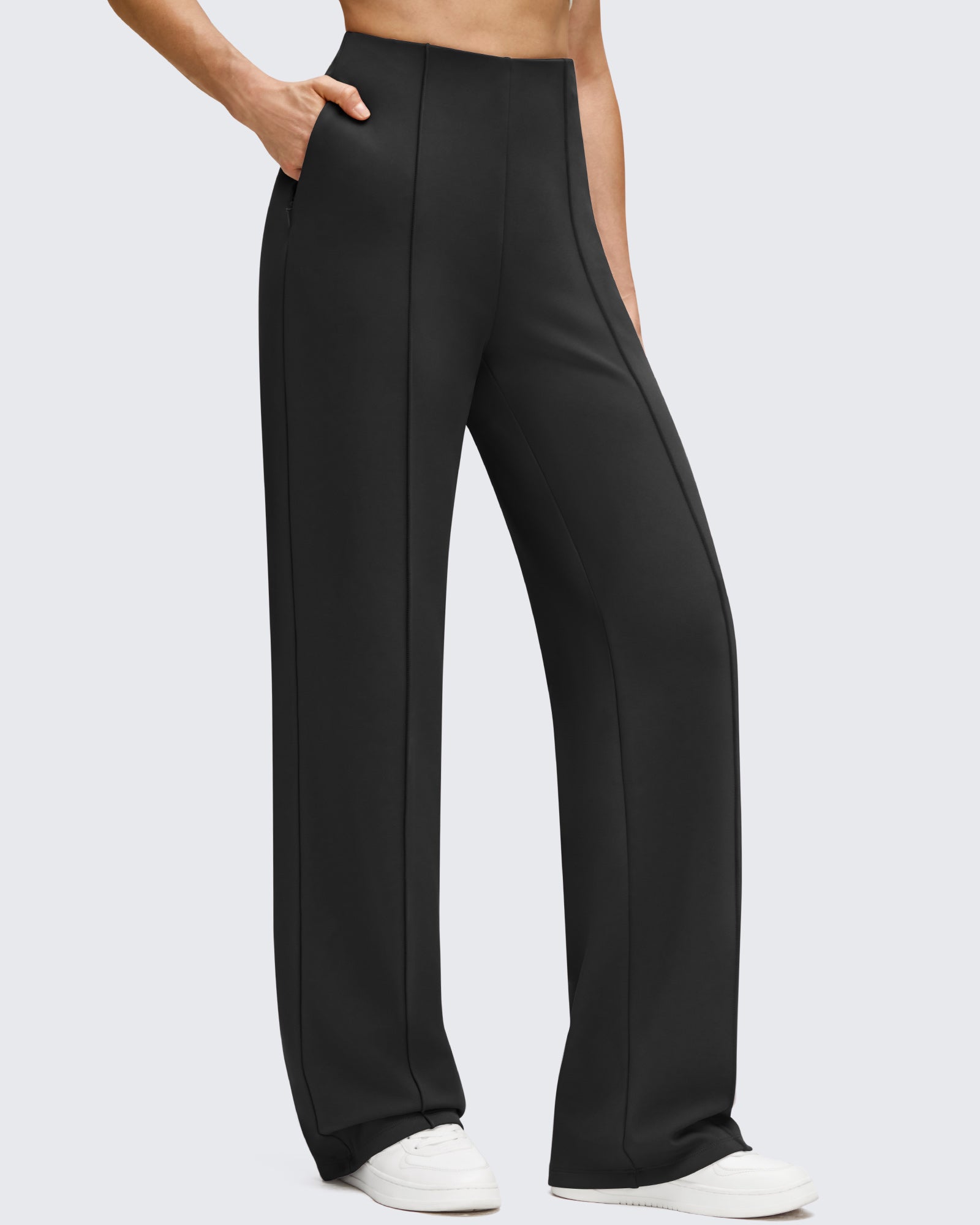 G4Free Activewear - Business Front Pleats Wide Leg Fleece Lined Pants -GF25J619AA-S-GF25J620AA-S-GF25J621AA-S-GF25J619AB-M-GF25J620AB-M