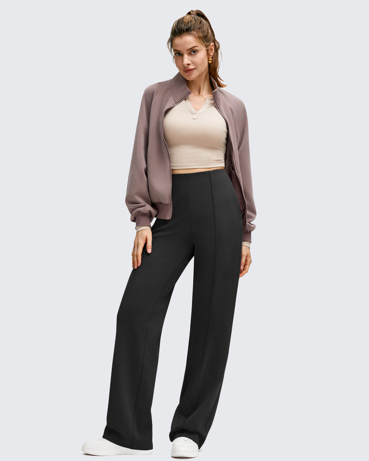 G4Free Activewear - Business Front Pleats Wide Leg Fleece Lined Pants -GF25J619AF-XS-GF25J620AF-XS-GF25J621AF-XS-GF25J619AA-S-GF25J620AA-S