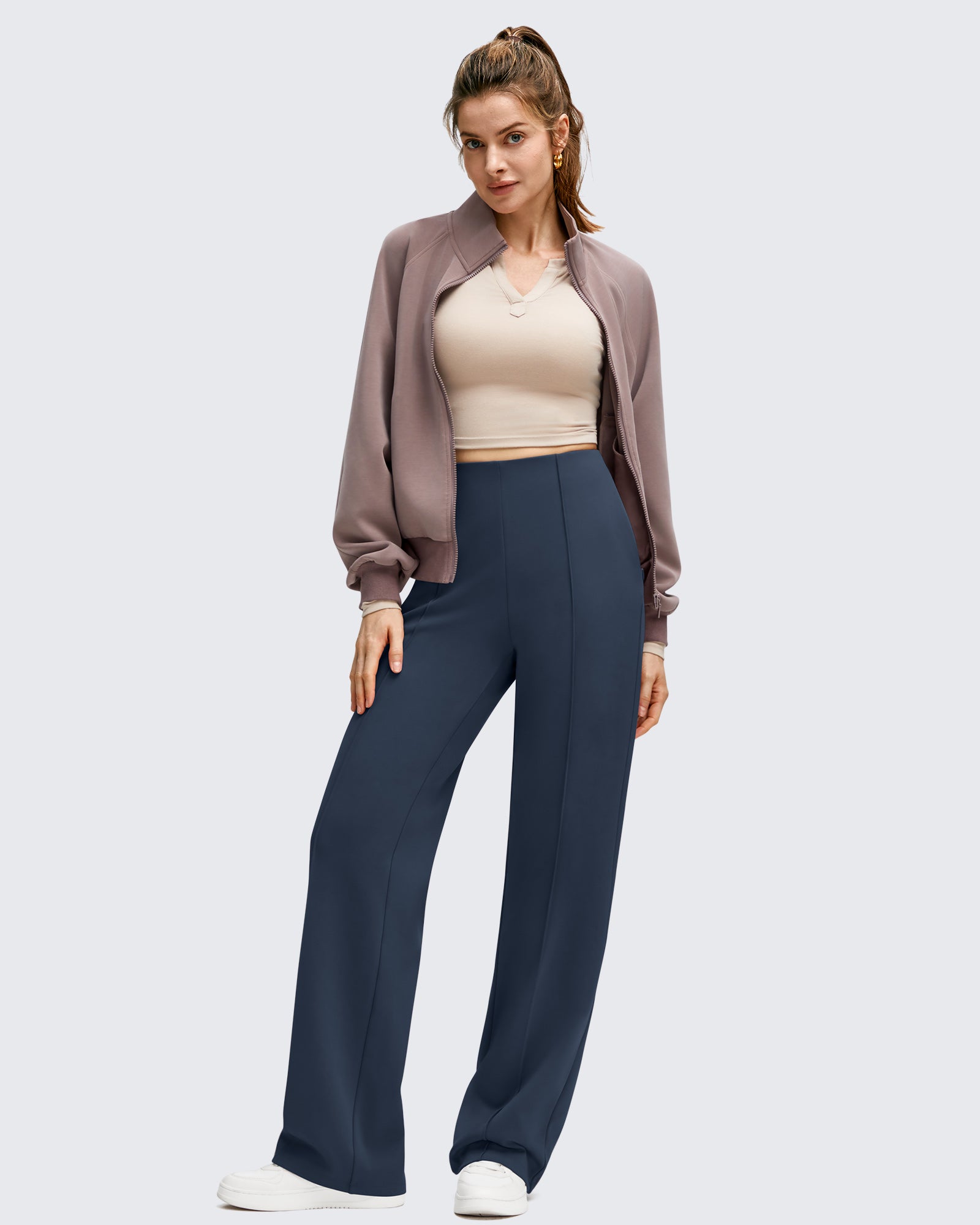 G4Free Activewear - Business Front Pleats Wide Leg Fleece Lined Pants -GF25J619AF-XS-GF25J620AF-XS-GF25J621AF-XS-GF25J619AA-S-GF25J620AA-S