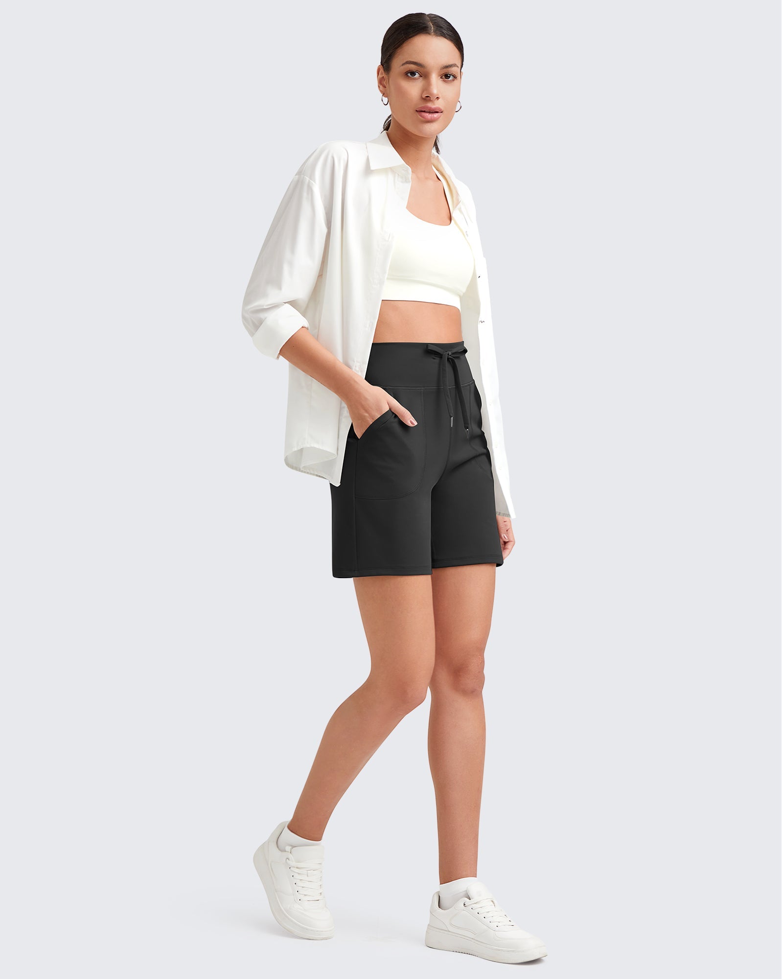 G4Free Activewear - EverGoing Bermuda Drawstring High-Waist Athletic Shorts -GF25E308AF-XS-GF25E308AA-S-GF25E308AB-M-GF25E308AC-L-GF25E308AD-XL