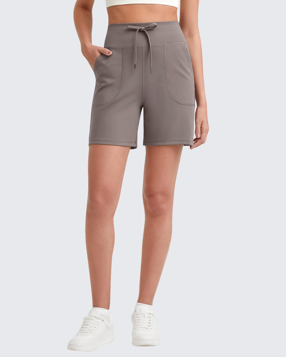 G4Free Activewear - EverGoing Bermuda Drawstring High-Waist Athletic Shorts -GF25E308AF-XS-GF25E308AA-S-GF25E308AB-M-GF25E308AC-L-GF25E308AD-XL