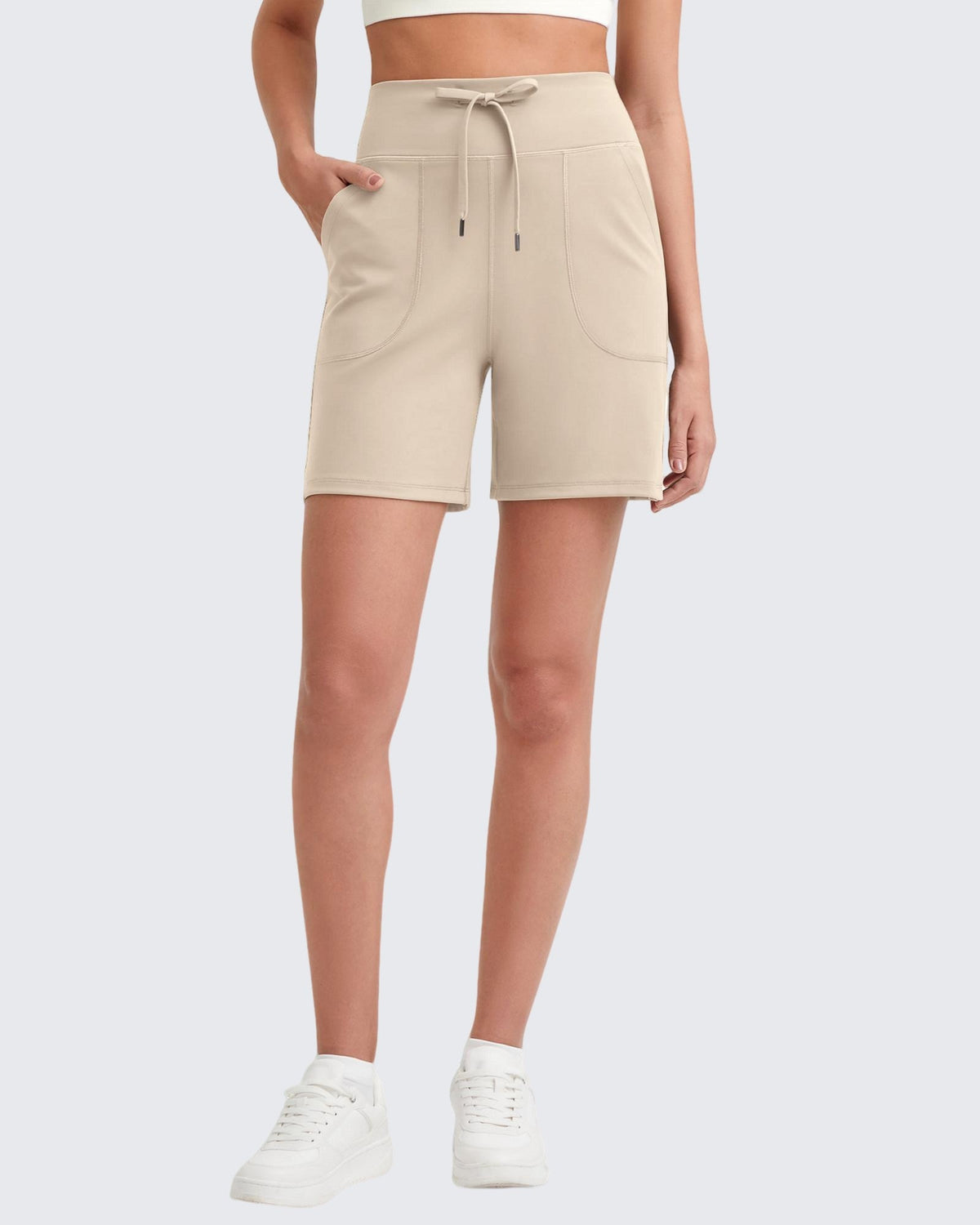 G4Free Activewear - EverGoing Bermuda Drawstring High-Waist Athletic Shorts -GF25E308AF-XS-GF25E308AA-S-GF25E308AB-M-GF25E308AC-L-GF25E308AD-XL