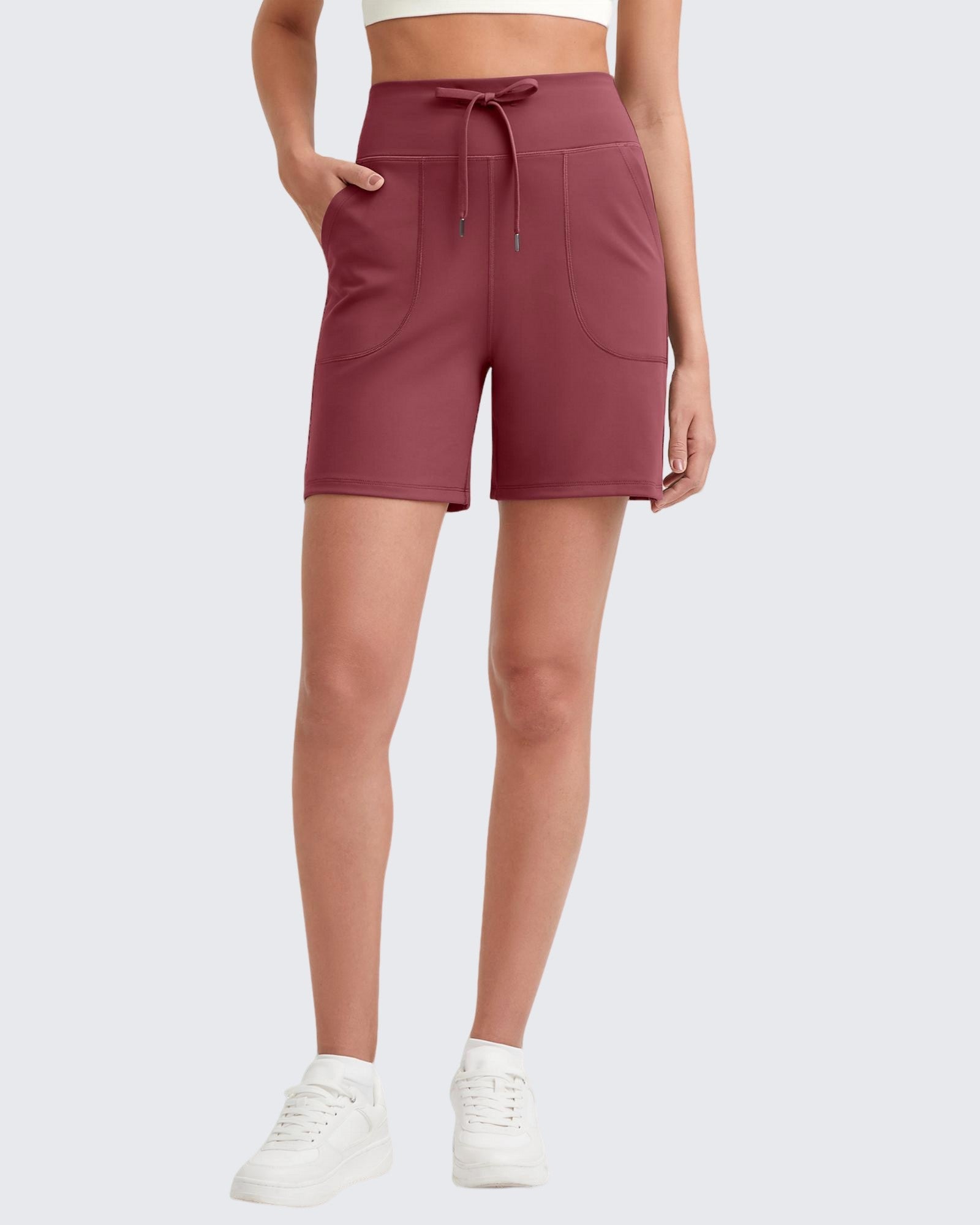 G4Free Activewear - EverGoing Bermuda Drawstring High-Waist Athletic Shorts -GF25E308AF-XS-GF25E308AA-S-GF25E308AB-M-GF25E308AC-L-GF25E308AD-XL