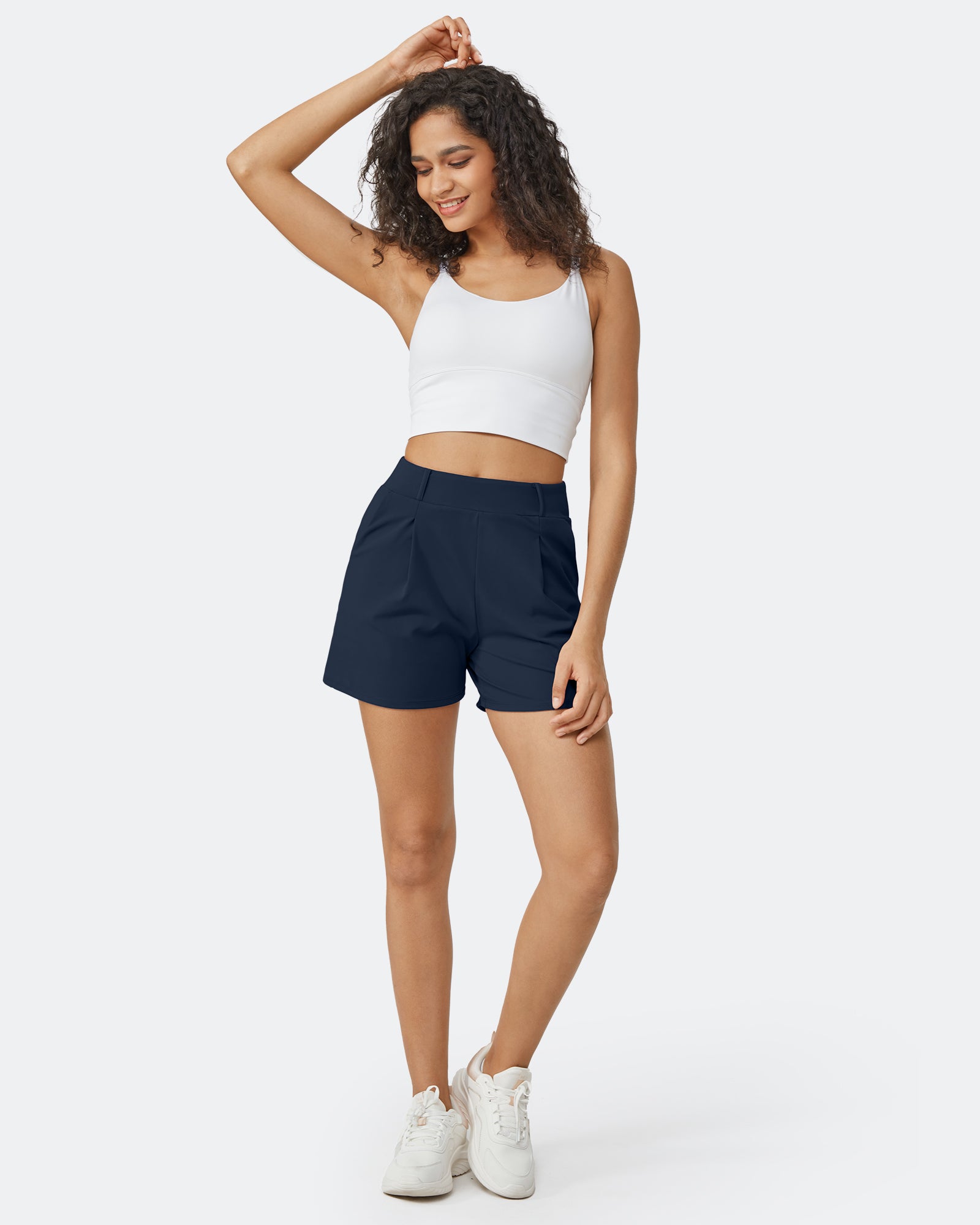 G4Free Activewear - EverGoing High-Waist Belted Pleated Casual Dressy Shorts -GF24E200AF-XS-GF24E200AA-S-GF24E200AB-M-GF24E200AC-L-GF24E200AD-XL