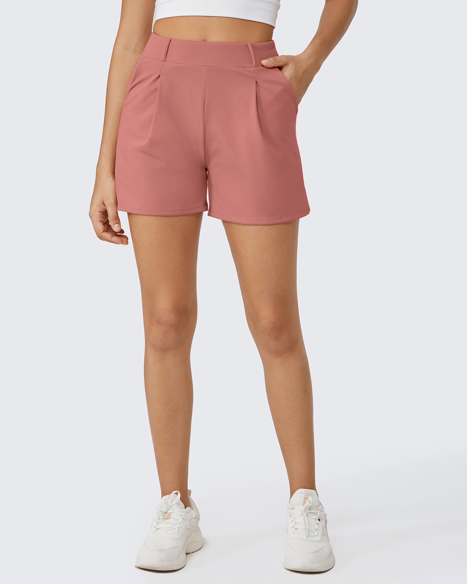 G4Free Activewear - EverGoing High-Waist Belted Pleated Casual Dressy Shorts -GF24E200AF-XS-GF24E200AA-S-GF24E200AB-M-GF24E200AC-L-GF24E200AD-XL