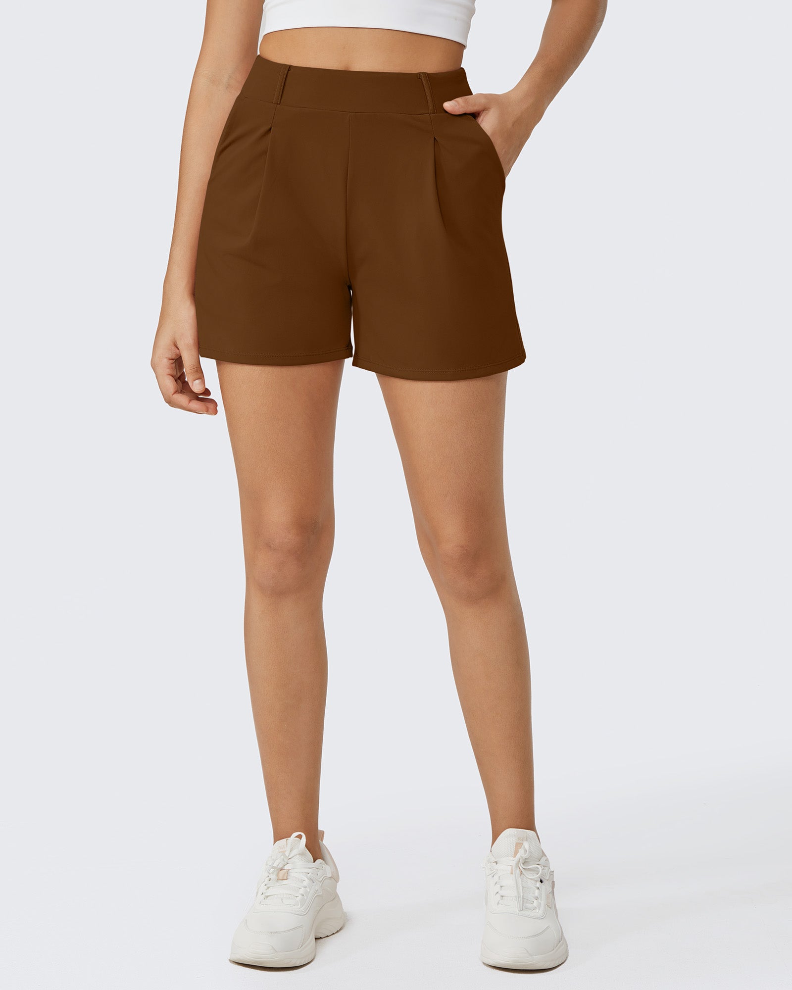 G4Free Activewear - EverGoing High-Waist Belted Pleated Casual Dressy Shorts -GF24E200AF-XS-GF24E200AA-S-GF24E200AB-M-GF24E200AC-L-GF24E200AD-XL