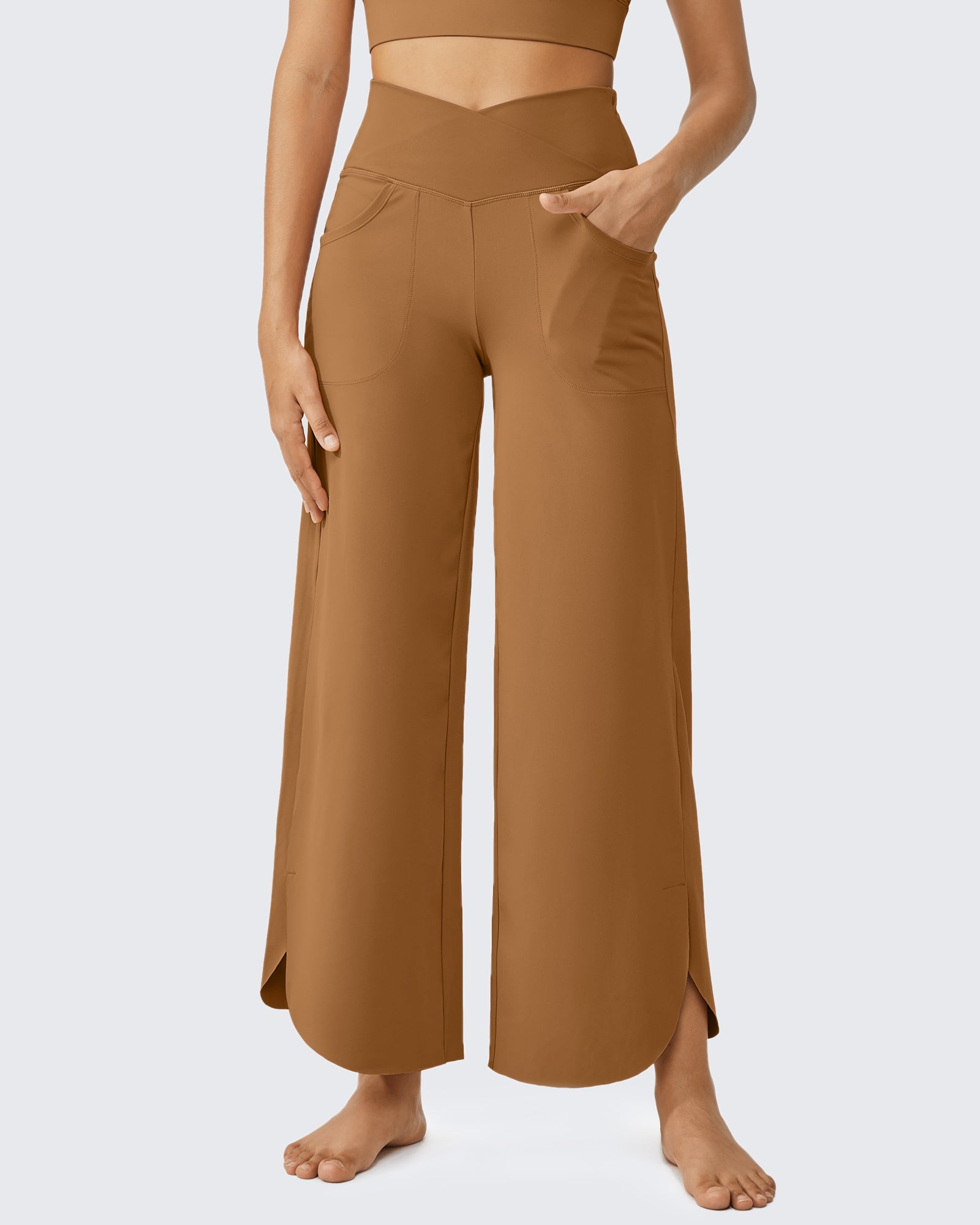 G4Free Activewear - EverGoing Wide Leg Cross High-Waist Capri Pants 29 -GF24J196AA-S-GF24J196AB-M-GF24J196AC-L-GF24J196AD-XL-GF24J196AE-XXL