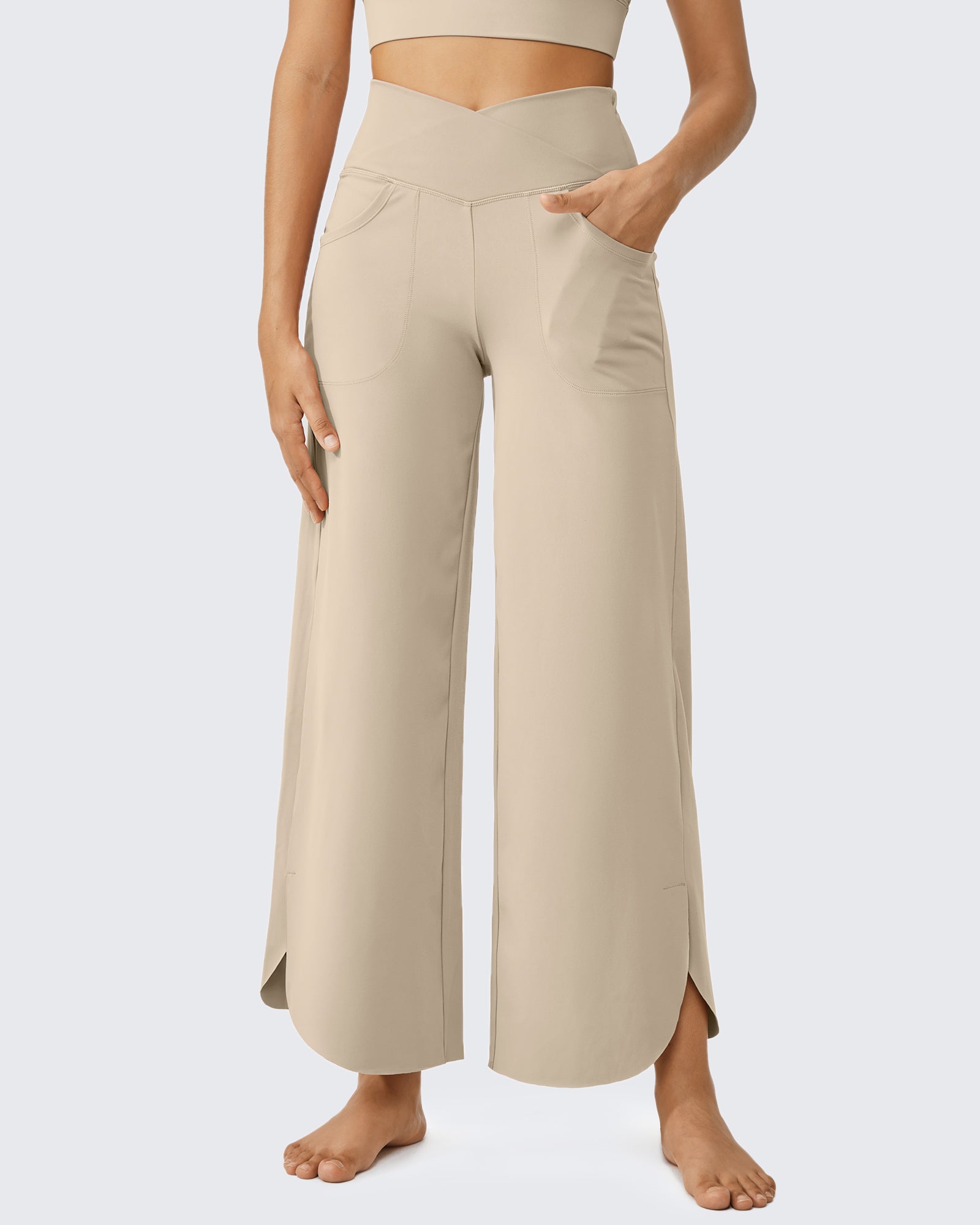 G4Free Activewear - EverGoing Wide Leg Cross High-Waist Capri Pants Tall -GF24J196AA-S-GF24J196AB-M-GF24J196AC-L-GF24J196AD-XL-GF24J196AE-XXL