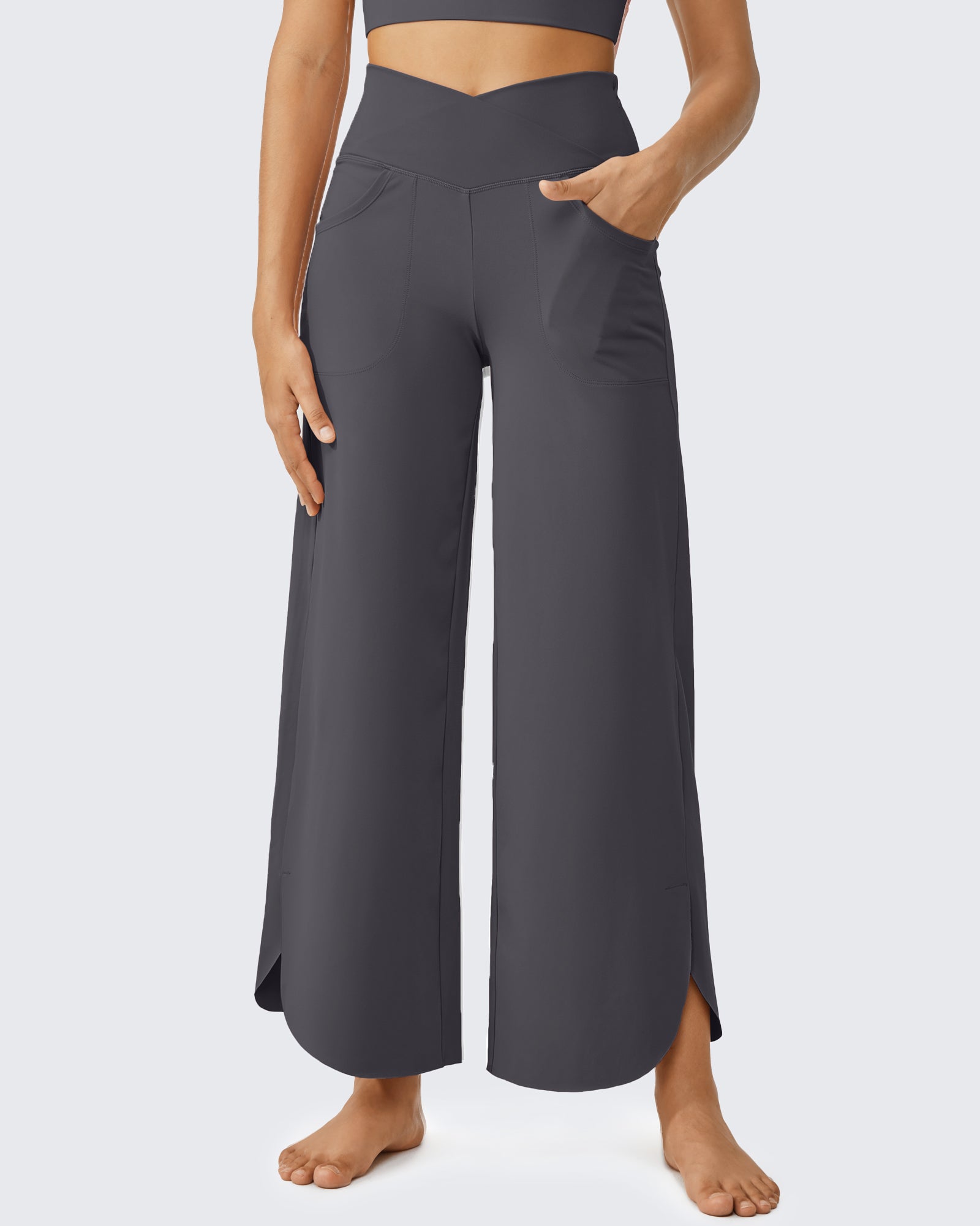G4Free Activewear - EverGoing Wide Leg Cross High-Waist Capri Pants Tall -GF24J196AA-S-GF24J196AB-M-GF24J196AC-L-GF24J196AD-XL-GF24J196AE-XXL