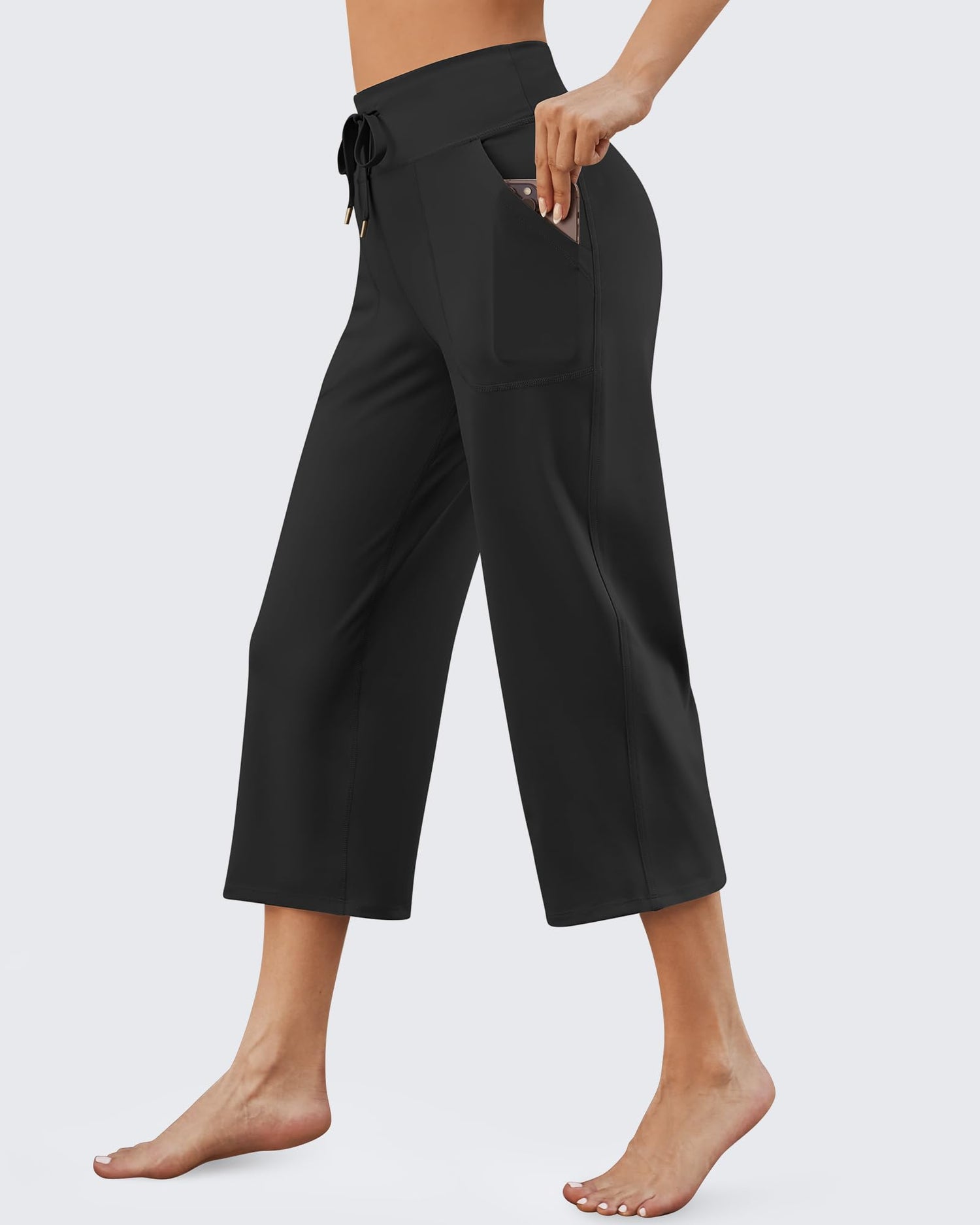 G4Free Activewear - EverGoing Wide Leg High-Rise Drawstring Capris Pants -GF24J218AF-XS-GF24J218AA-S-GF24J218AB-M-GF24J218AC-L-GF24J218AD-XL