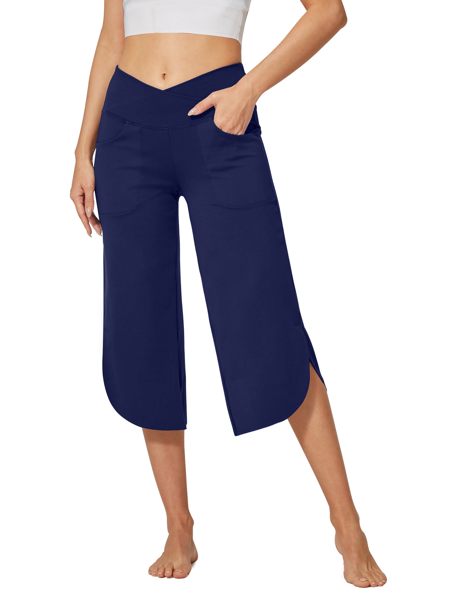 G4Free Activewear - EverGoing Wide Leg High-Waist Crossover Capri Pants 21 -GF22J111AF-XS-GF22J111AA-S-GF22J111AB-M-GF22J111AC-L-GF22J111AD-XL