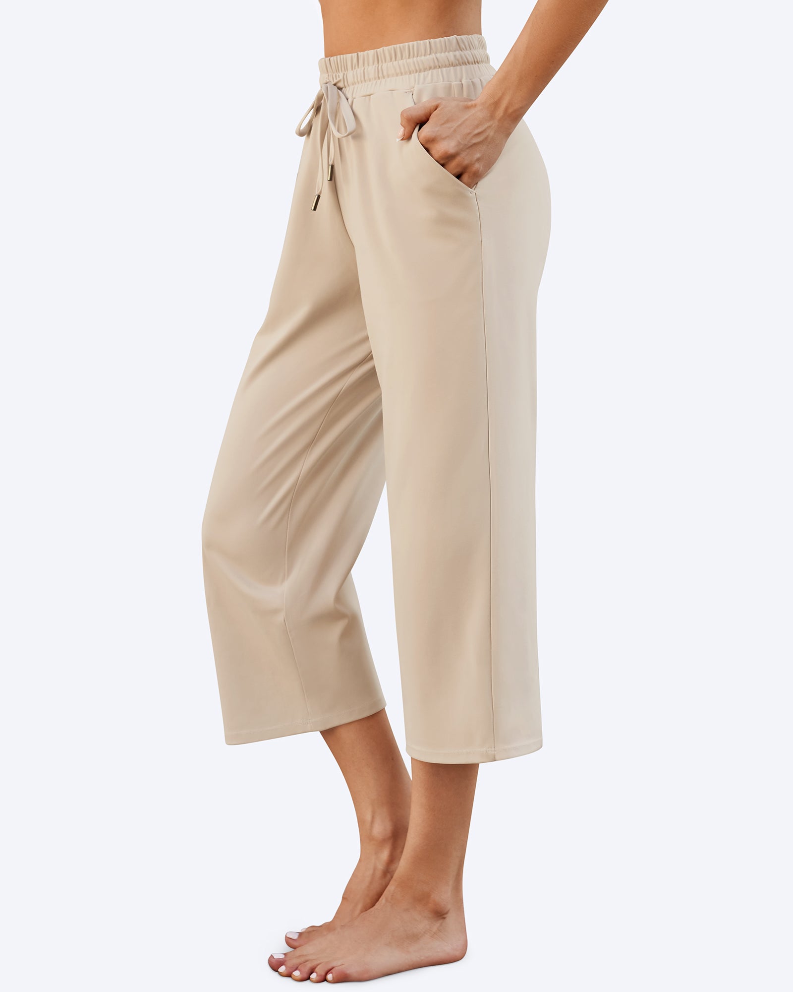 G4Free Activewear - EverGoing Wide Leg Mid-Waist Drawstring Capris Pants -GF24J221AA-S-GF24J221AB-M-GF24J221AC-L-GF24J221AD-XL-GF24J221AE-XXL