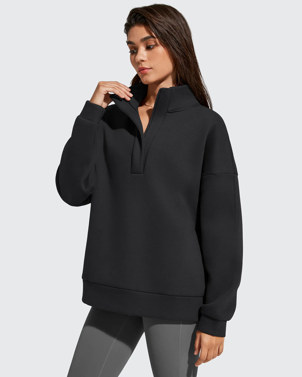 G4Free Activewear - Flurrylux Fleece Lined Half Zip Oversized Sweatshirts -GF25F758AA-S-GF25F758AB-M-GF25F758AC-L-GF25F758AD-XL-GF25F758AE-XXL
