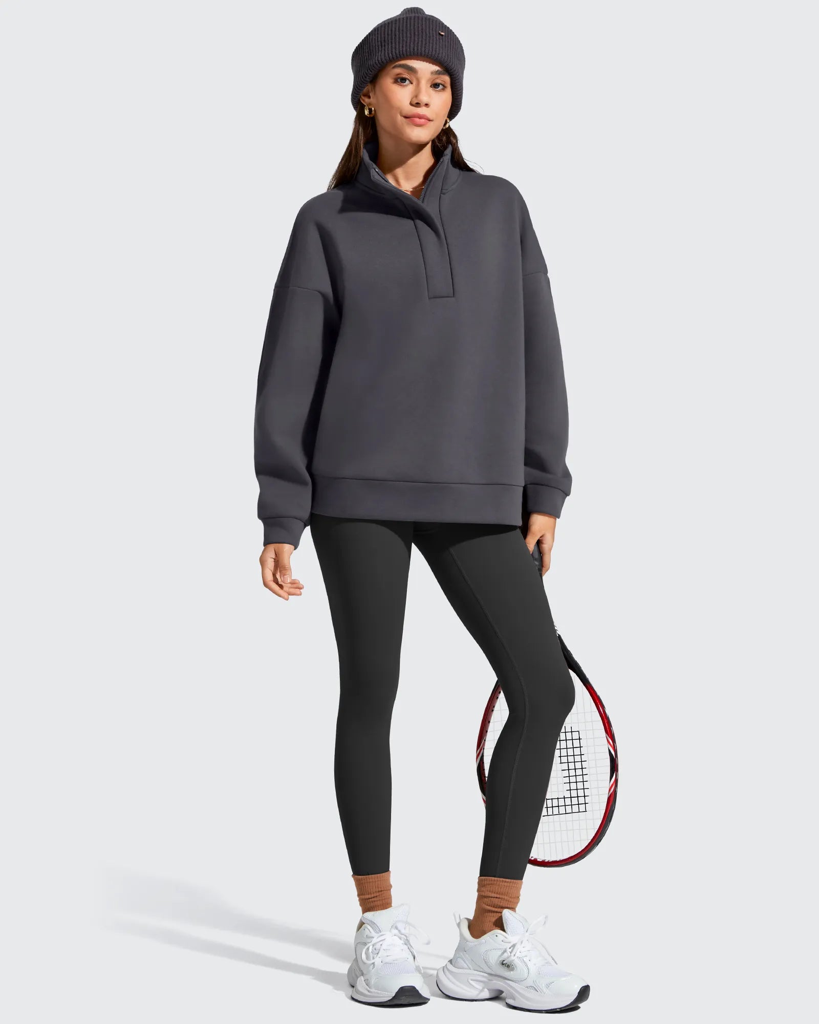 G4Free Activewear - Flurrylux Fleece Lined Half Zip Oversized Sweatshirts -GF25F758AA-S-GF25F758AB-M-GF25F758AC-L-GF25F758AD-XL-GF25F758AE-XXL