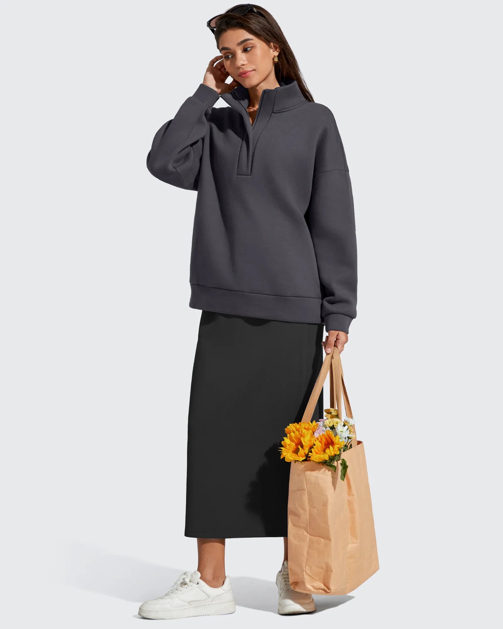 G4Free Activewear - Flurrylux Fleece Lined Half Zip Oversized Sweatshirts -GF25F758AA-S-GF25F758AB-M-GF25F758AC-L-GF25F758AD-XL-GF25F758AE-XXL