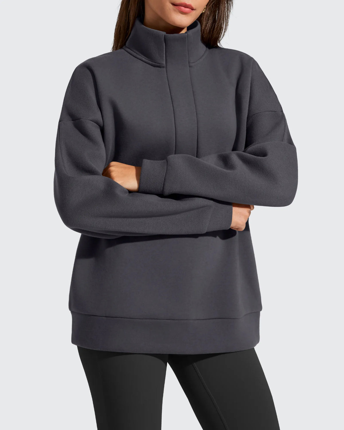 G4Free Activewear - Flurrylux Fleece Lined Half Zip Oversized Sweatshirts -GF25F758AA-S-GF25F758AB-M-GF25F758AC-L-GF25F758AD-XL-GF25F758AE-XXL