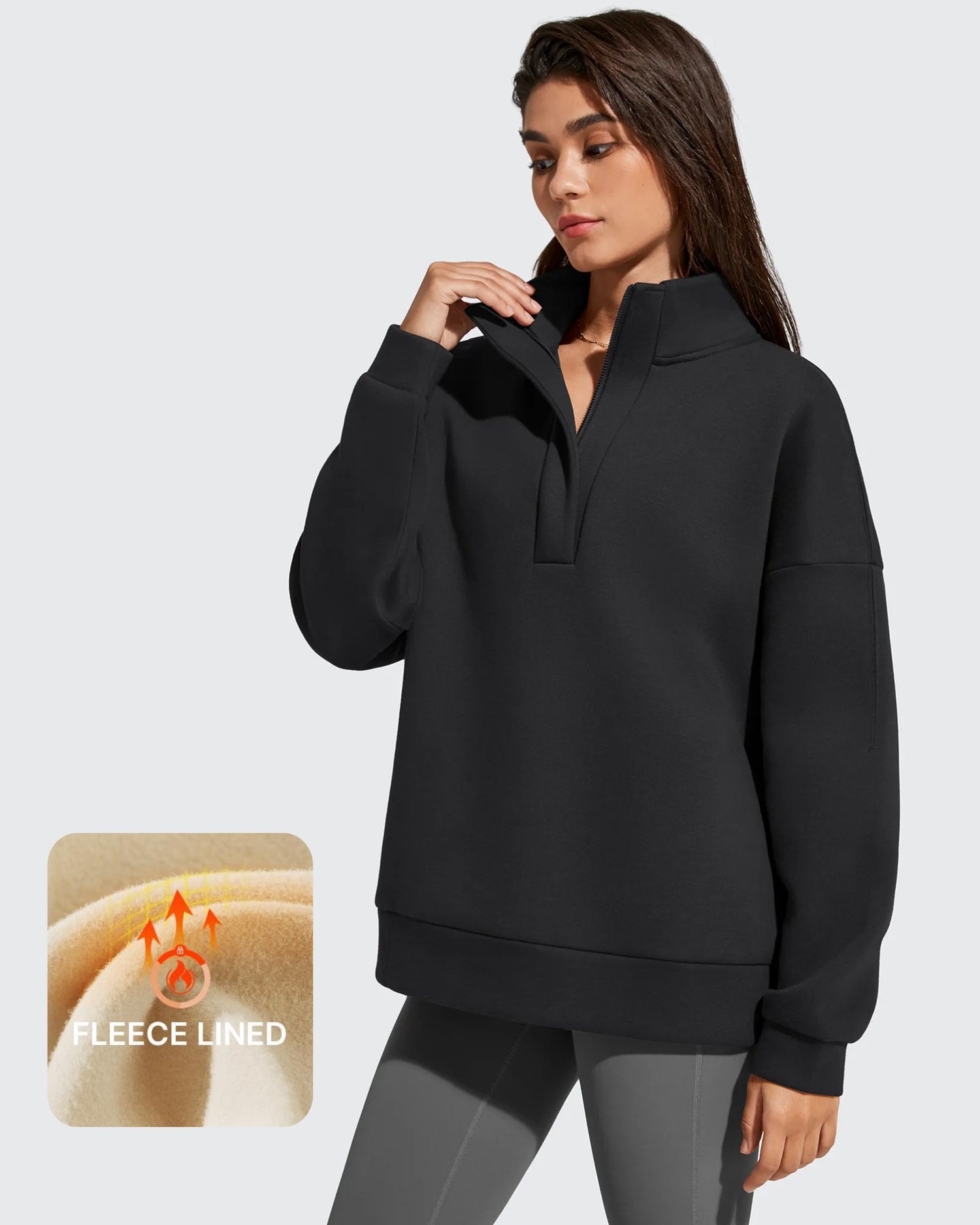 G4Free Activewear - Flurrylux Fleece Lined Half Zip Oversized Sweatshirts -GF25F758AA-S-GF25F758AB-M-GF25F758AC-L-GF25F758AD-XL-GF25F758AE-XXL