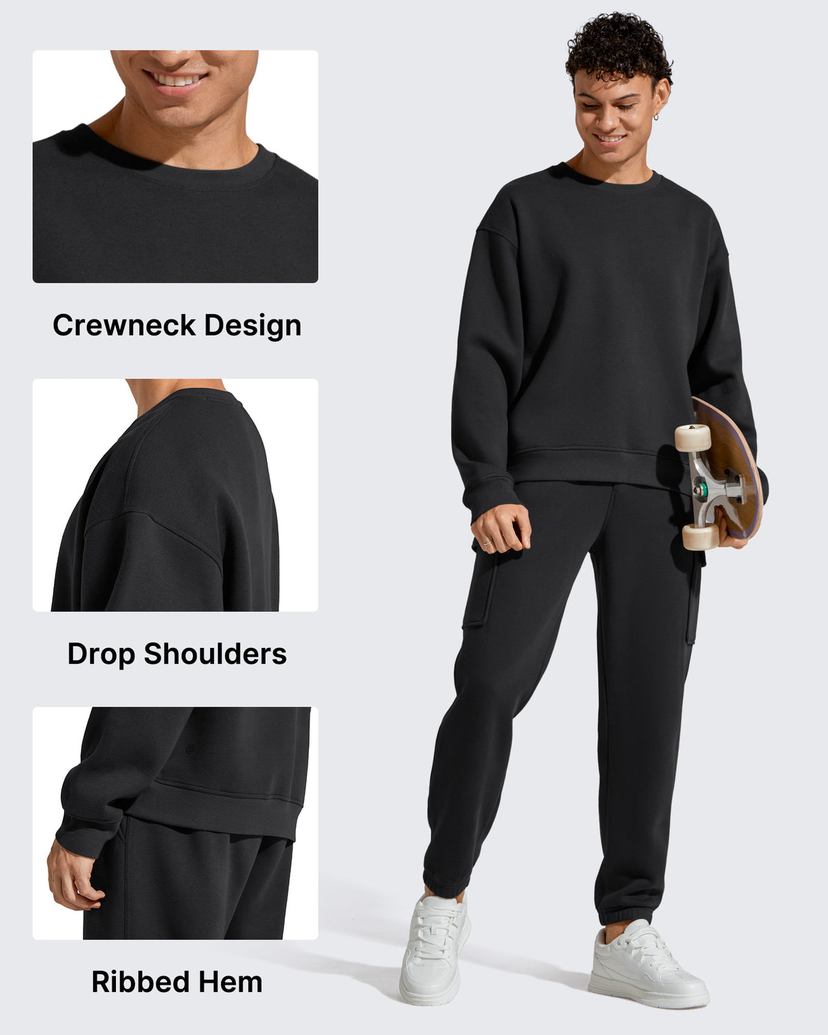 G4Free Activewear - Flurrylux Men's Cotton Fleece Lined Crewneck Pullover -GF25FM680AF-XS-GF25FM680AA-S-GF25FM680AB-M-GF25FM680AC-L-GF25FM680AD-XL