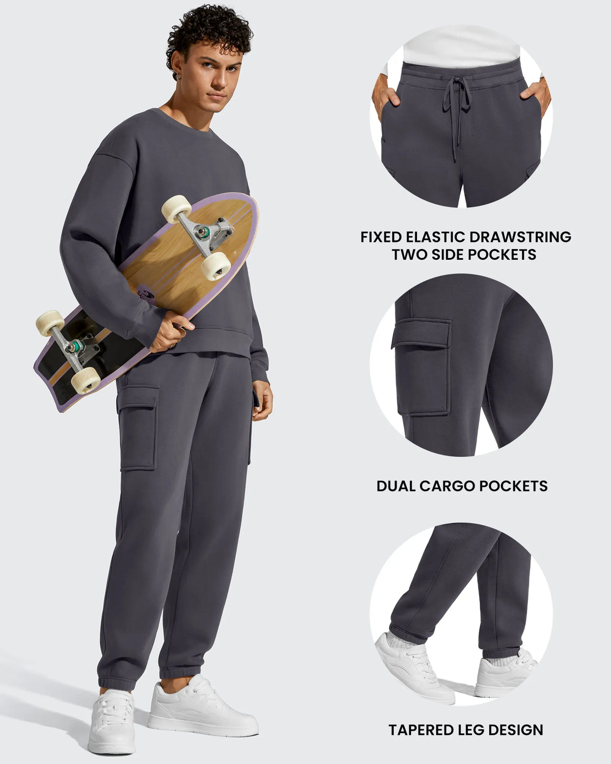 G4Free Activewear - Flurrylux Men's Cotton Fleece-Lined  Drawstring Cargo Pants -GF25DM689BA-S-GF25DM690BA-S-GF25DM689BB-M-GF25DM690BB-M-GF25DM689BC-L