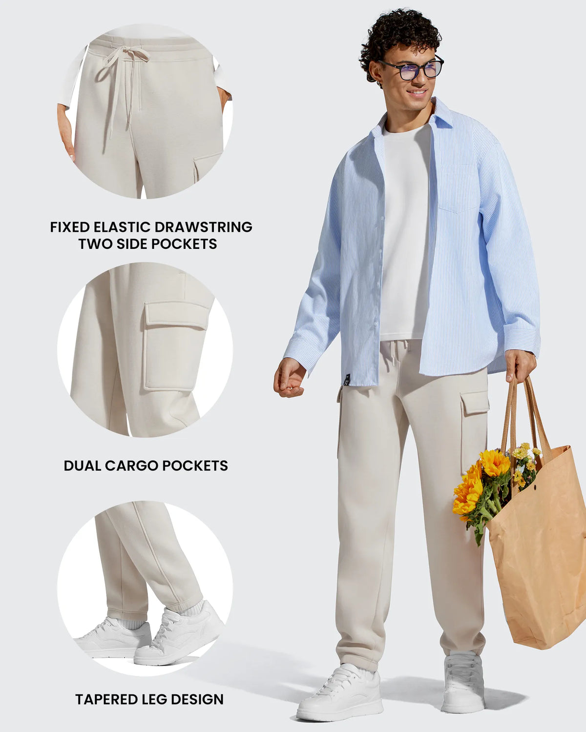 G4Free Activewear - Flurrylux Men's Cotton Fleece-Lined  Drawstring Cargo Pants -GF25DM689BA-S-GF25DM690BA-S-GF25DM689BB-M-GF25DM690BB-M-GF25DM689BC-L