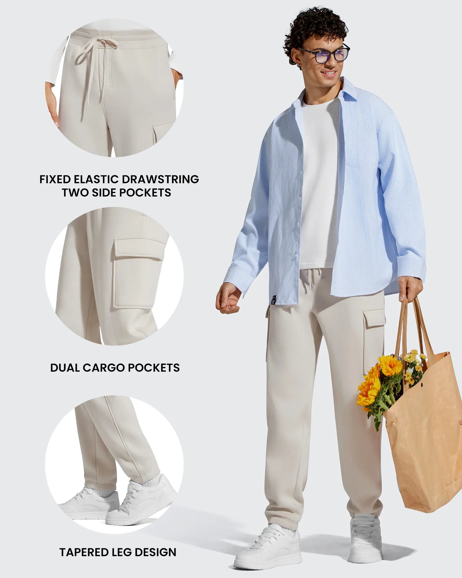 G4Free Activewear - Flurrylux Men's Cotton Fleece-Lined  Drawstring Cargo Pants -GF25DM689BA-S-GF25DM690BA-S-GF25DM689BB-M-GF25DM690BB-M-GF25DM689BC-L