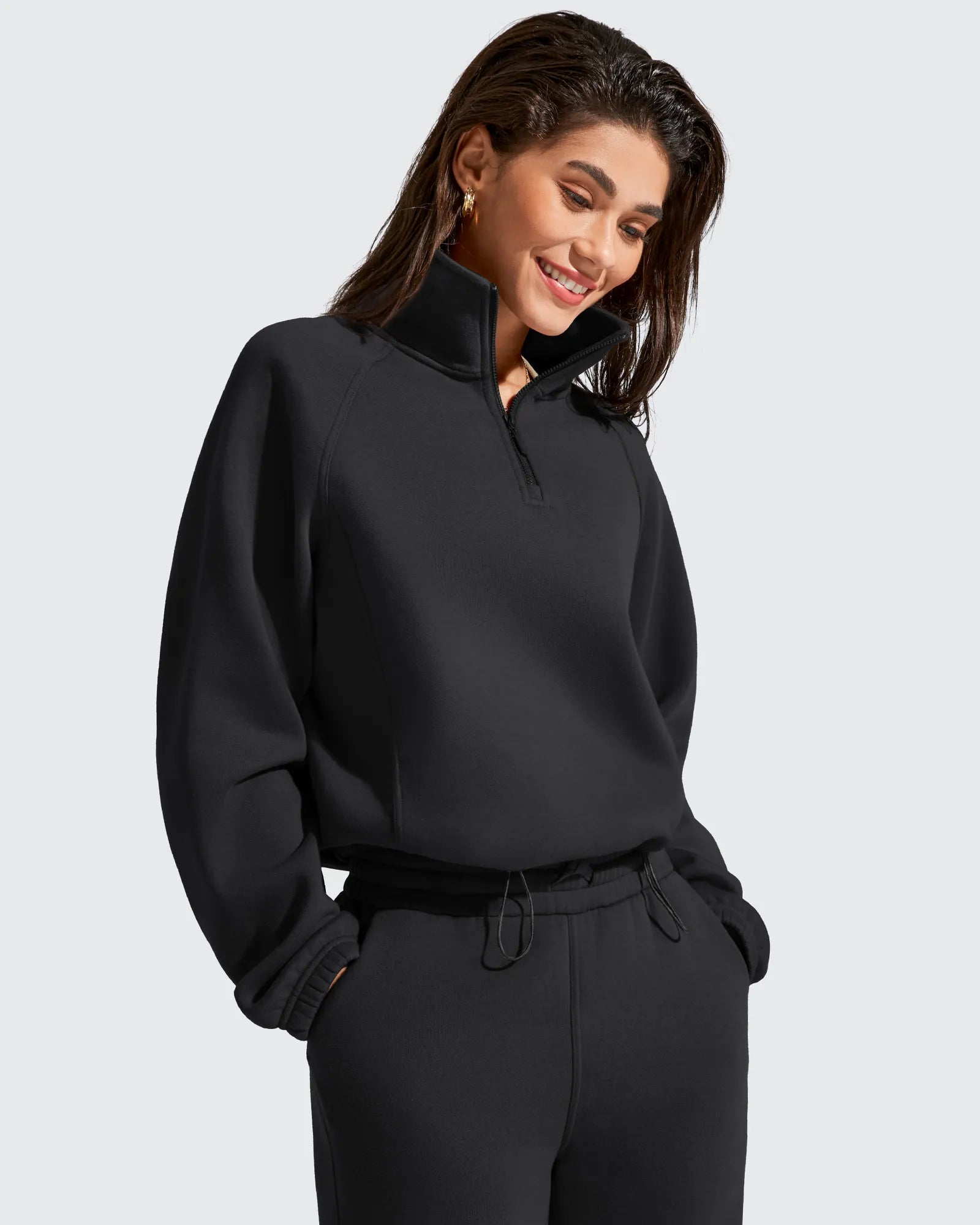 G4Free Activewear - Flurrylux Mock Neck Cropped Pullover Fleece Lined Sweatshirts -GF25F741AA-S-GF25F741AB-M-GF25F741AC-L-GF25F741AD-XL-GF25F741AE-XXL