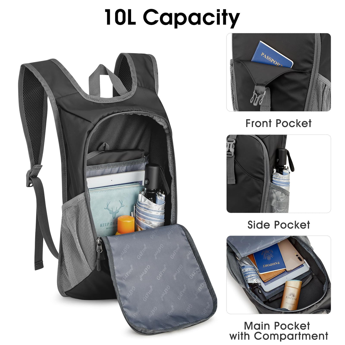 G4Free Activewear - G4Free 10L Lightweight Small Hiking Backpack -TN23B228A-TN23B228C-TN23B228B