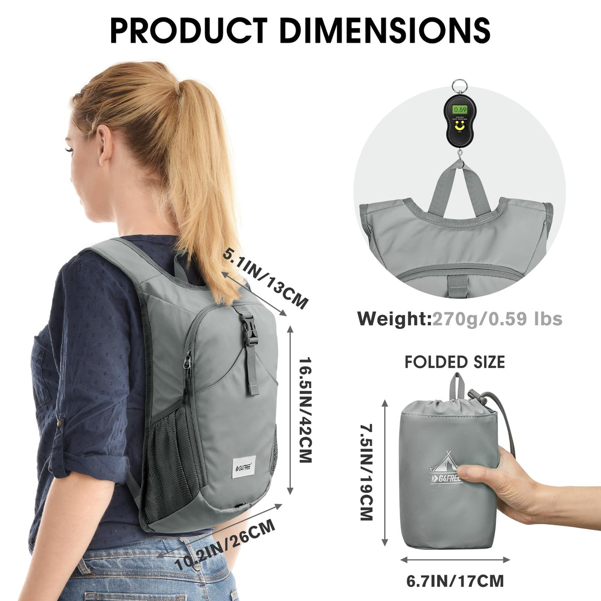 G4Free Activewear - G4Free 10L Lightweight Small Hiking Backpack -TN23B228A-TN23B228C-TN23B228B