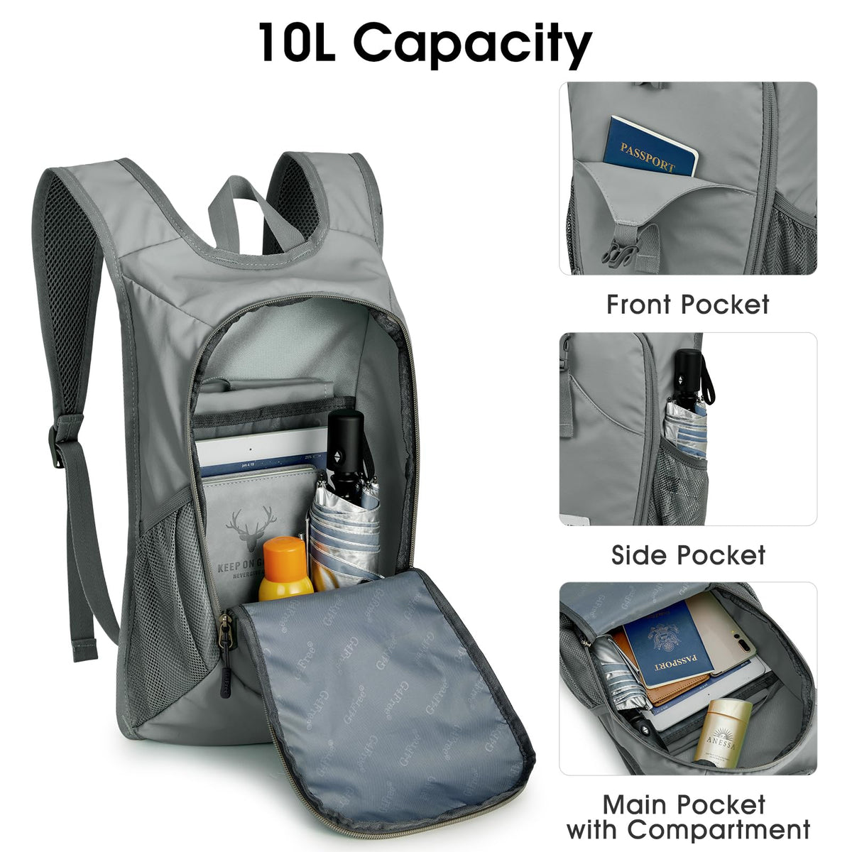 G4Free Activewear - G4Free 10L Lightweight Small Hiking Backpack -TN23B228A-TN23B228C-TN23B228B