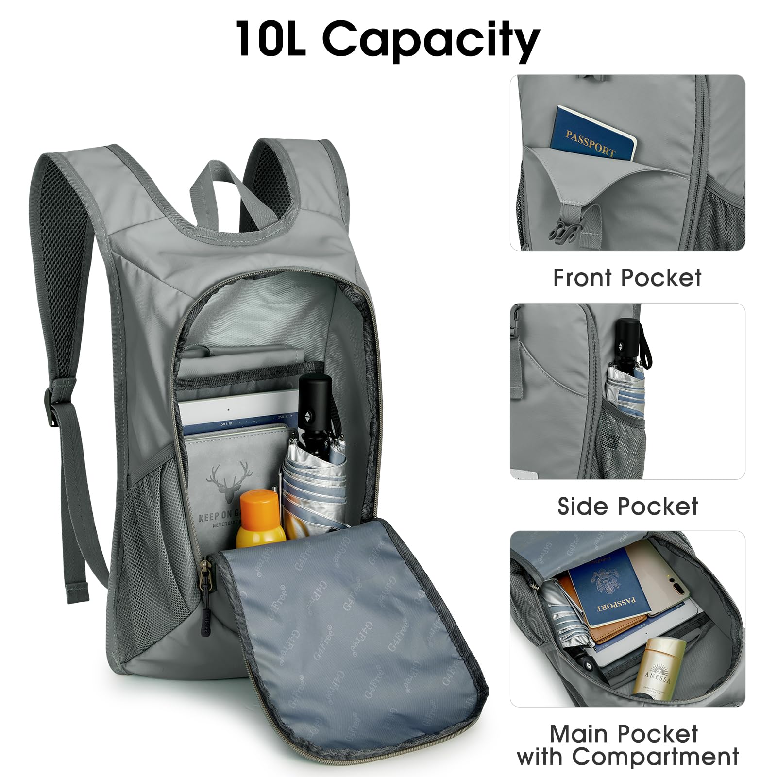 G4Free Activewear - G4Free 10L Lightweight Small Hiking Backpack -TN23B228A-TN23B228C-TN23B228B