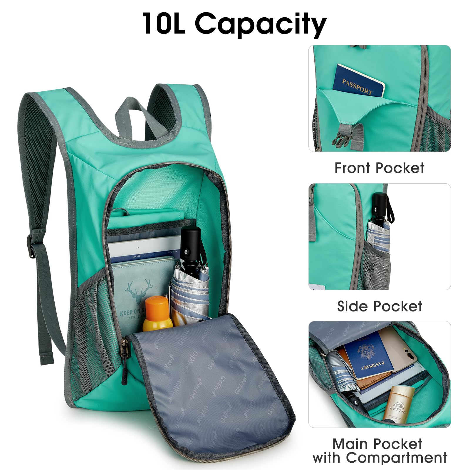 G4Free Activewear - G4Free 10L Lightweight Small Hiking Backpack -TN23B228A-TN23B228C-TN23B228B