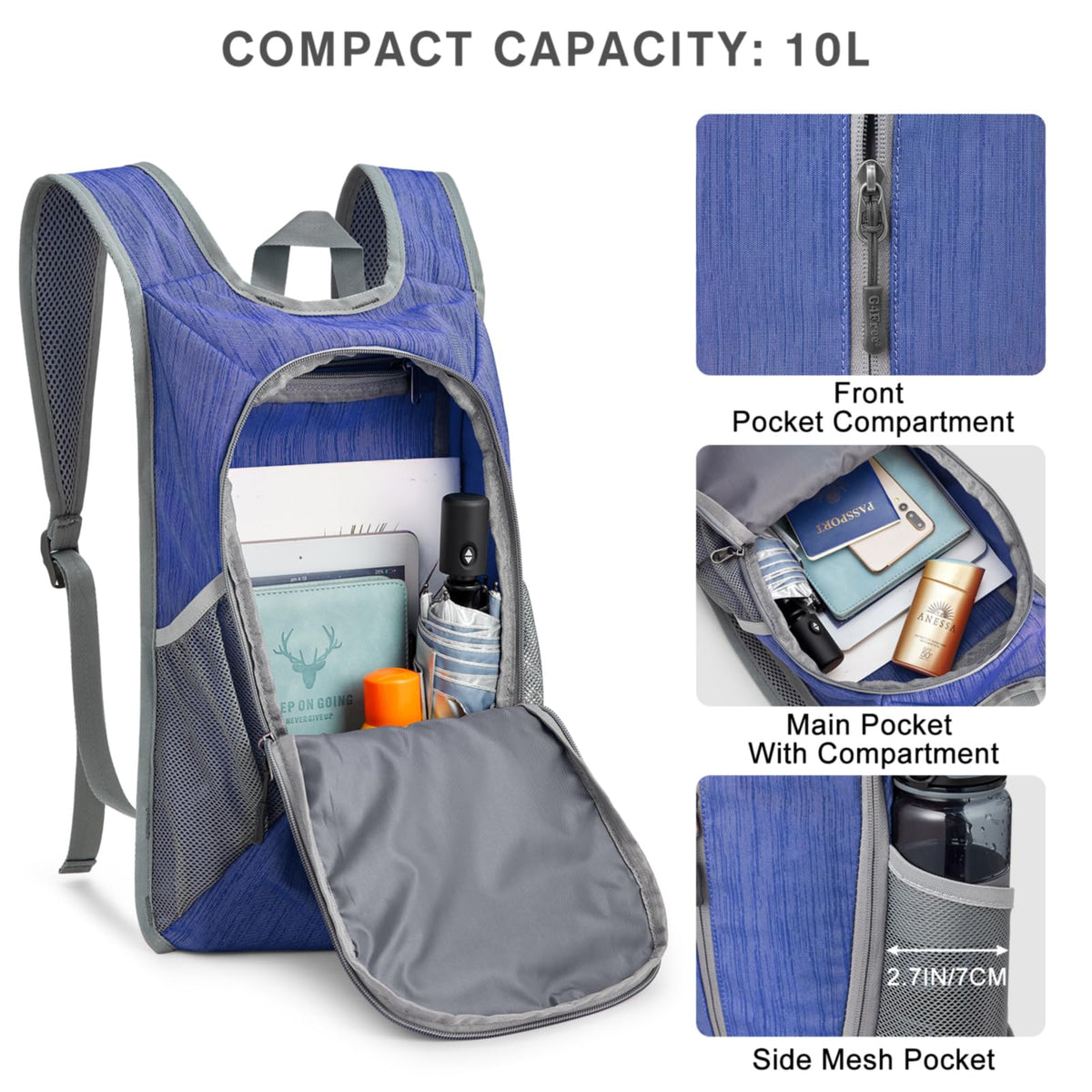 G4Free Activewear - G4Free 10L Small Travel Hiking Daypack -TN22B157E-TN22B157A-TN22B157G-TN22B157B-TN22B157J