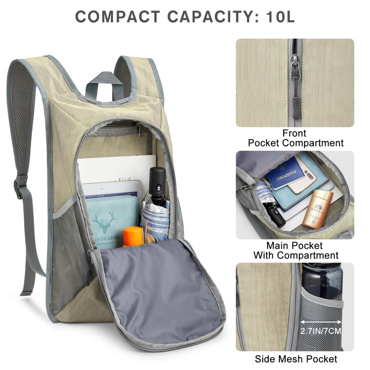 G4Free Activewear - G4Free 10L Small Travel Hiking Daypack -TN22B157E-TN22B157A-TN22B157G-TN22B157B-TN22B157J