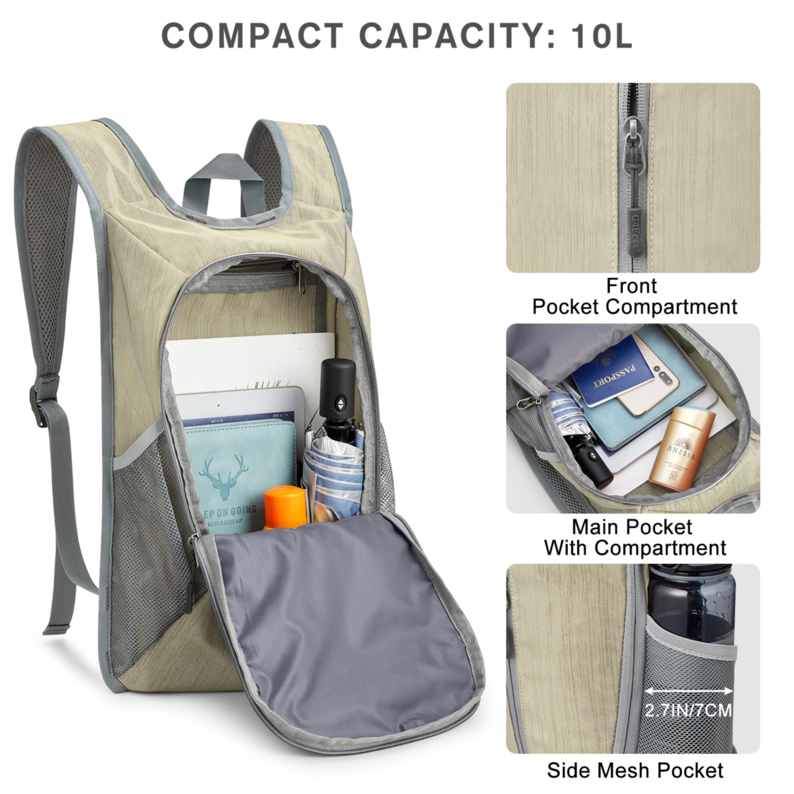 G4Free Activewear - G4Free 10L Small Travel Hiking Daypack -TN22B157E-TN22B157A-TN22B157G-TN22B157B-TN22B157J