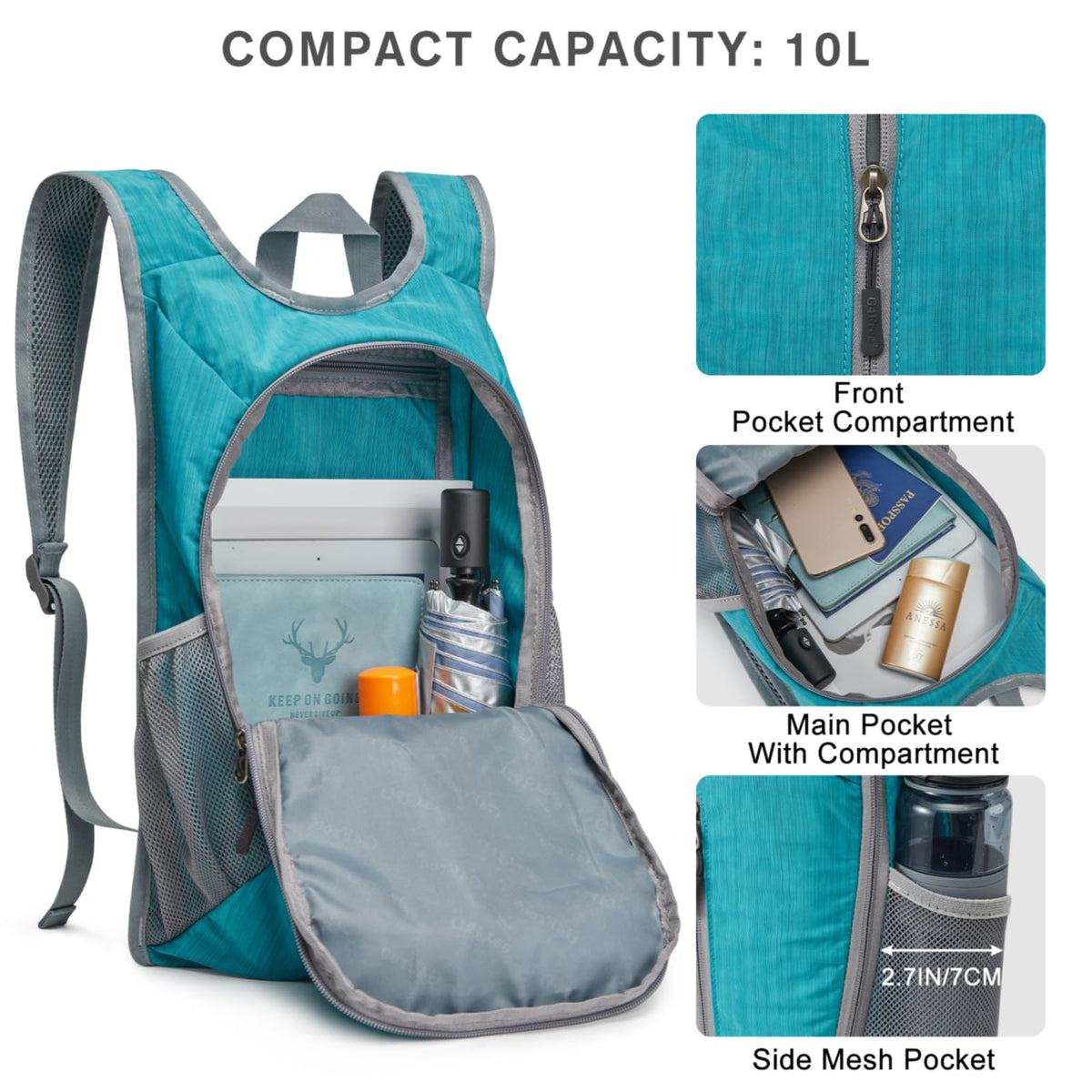 G4Free Activewear - G4Free 10L Small Travel Hiking Daypack -TN22B157E-TN22B157A-TN22B157G-TN22B157B-TN22B157J