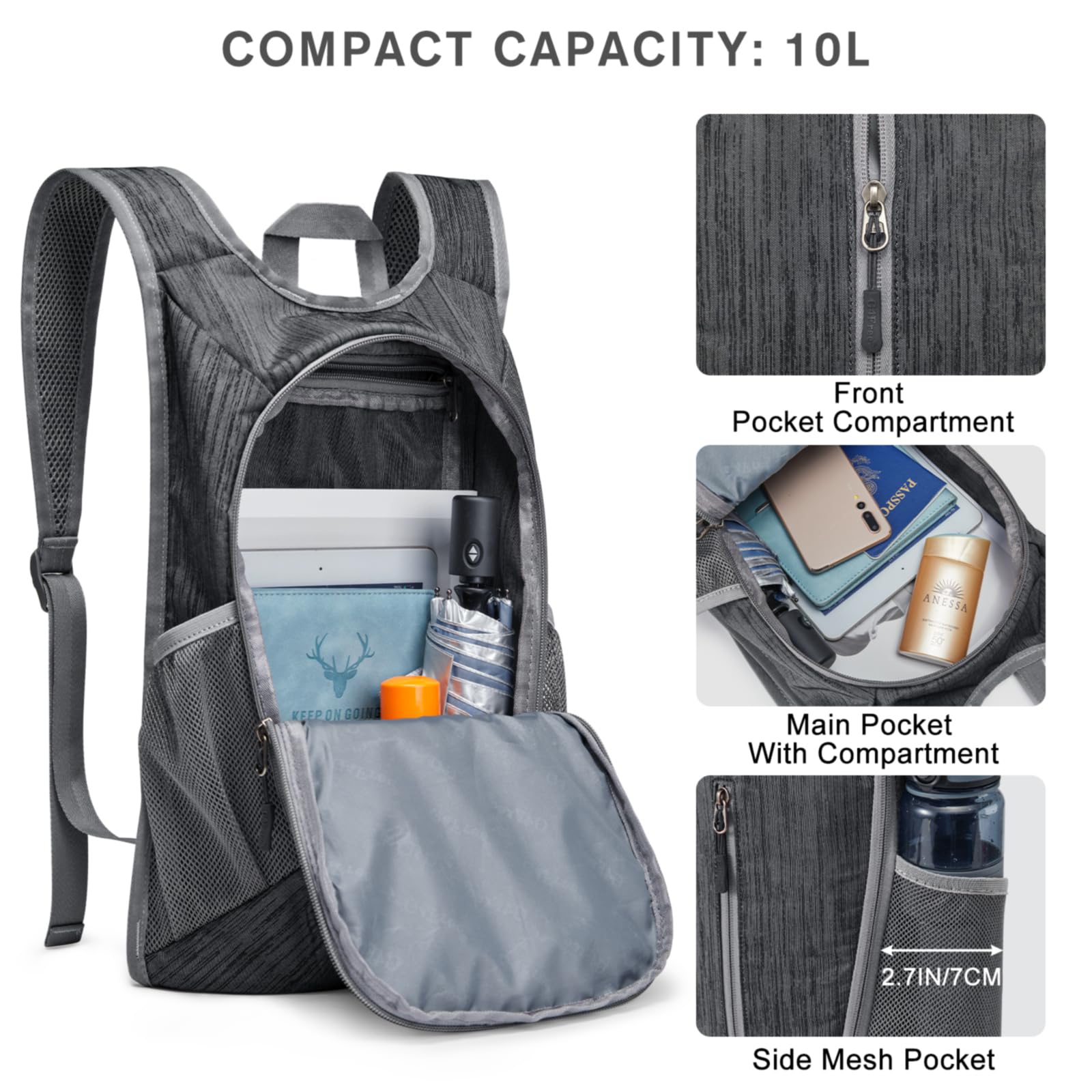 G4Free Activewear - G4Free 10L Small Travel Hiking Daypack -TN22B157E-TN22B157A-TN22B157G-TN22B157B-TN22B157J