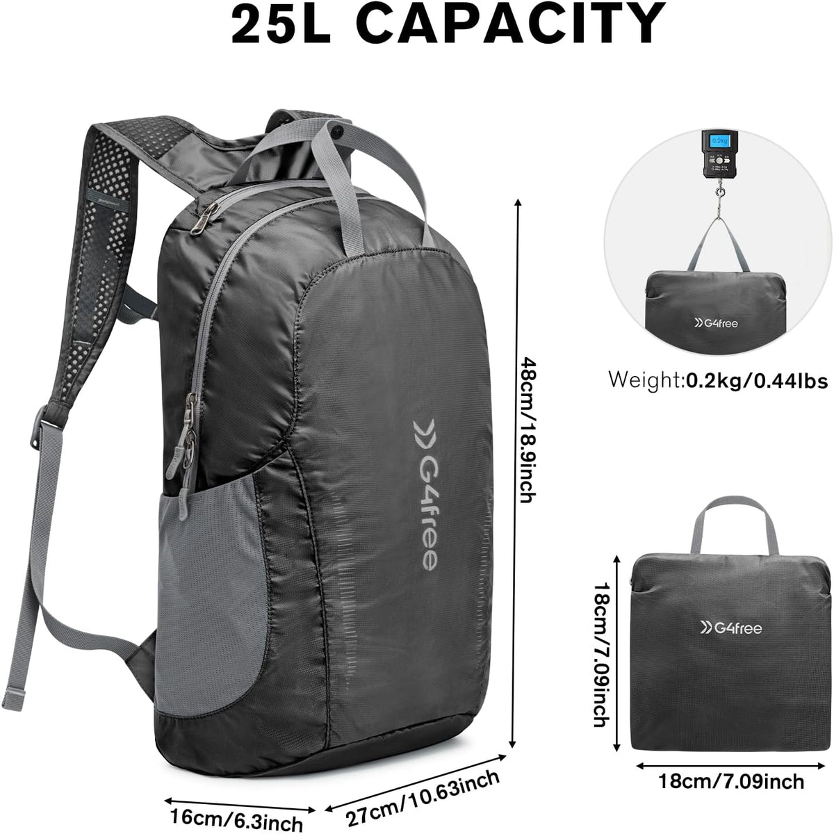 G4Free Activewear - G4Free 25L Packable Foldable Water Resistant Hiking Backpack -TN24B436A-TN24B436B-TN24B436D-TN24B436C