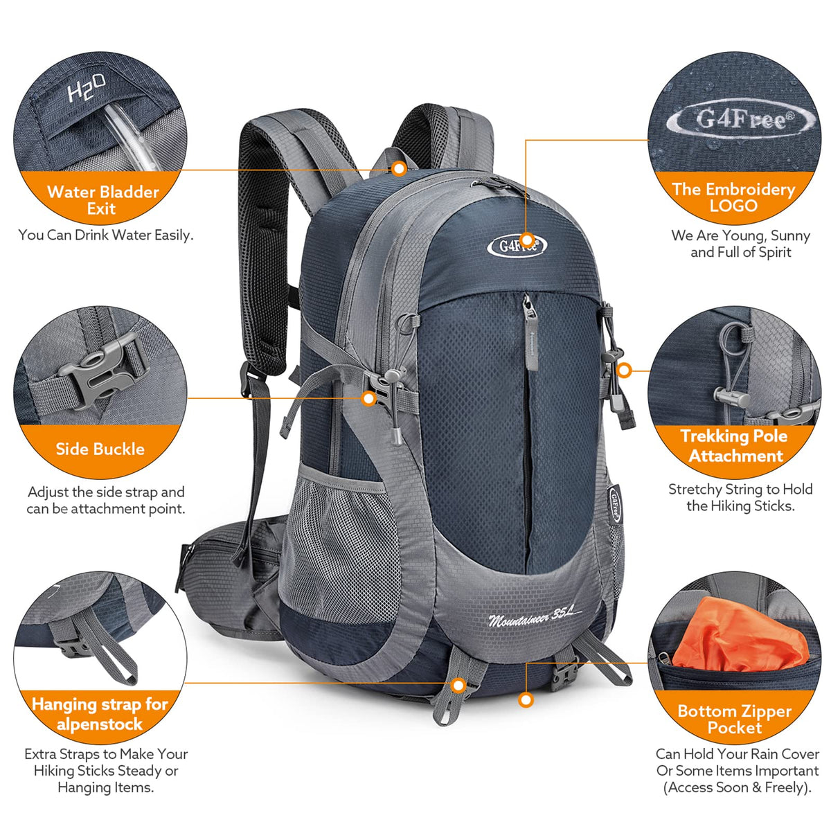 G4Free Activewear - G4Free 35L Outdoor Sports Travel Daypack with Rain Cover -D02V647A-D02V647C-D02V647D-D02V647F-D02V647B